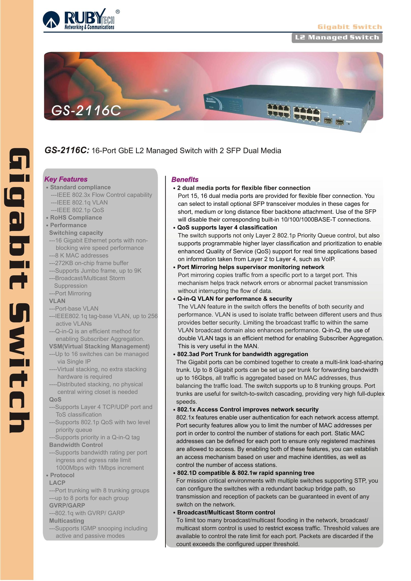Ruby Tech GS-2116C Switch User Manual