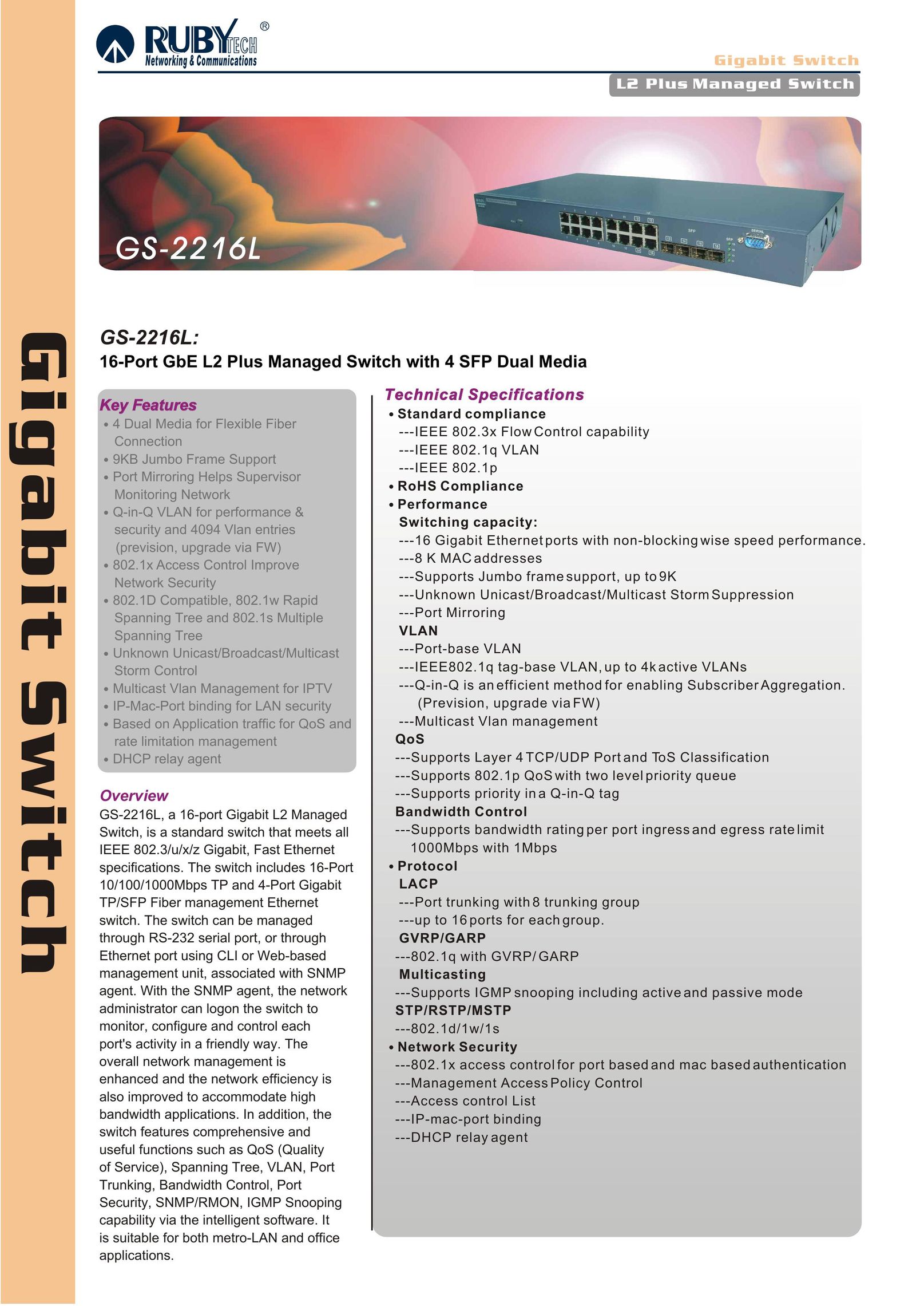 Ruby Tech GS-2216L Switch User Manual