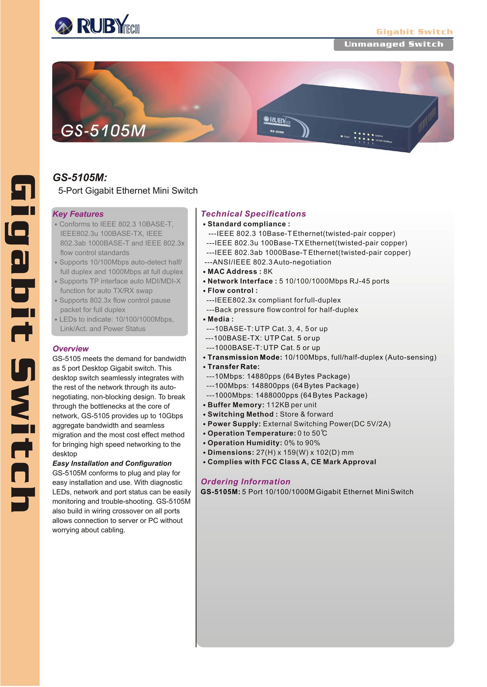 Ruby Tech GS-5105M Switch User Manual