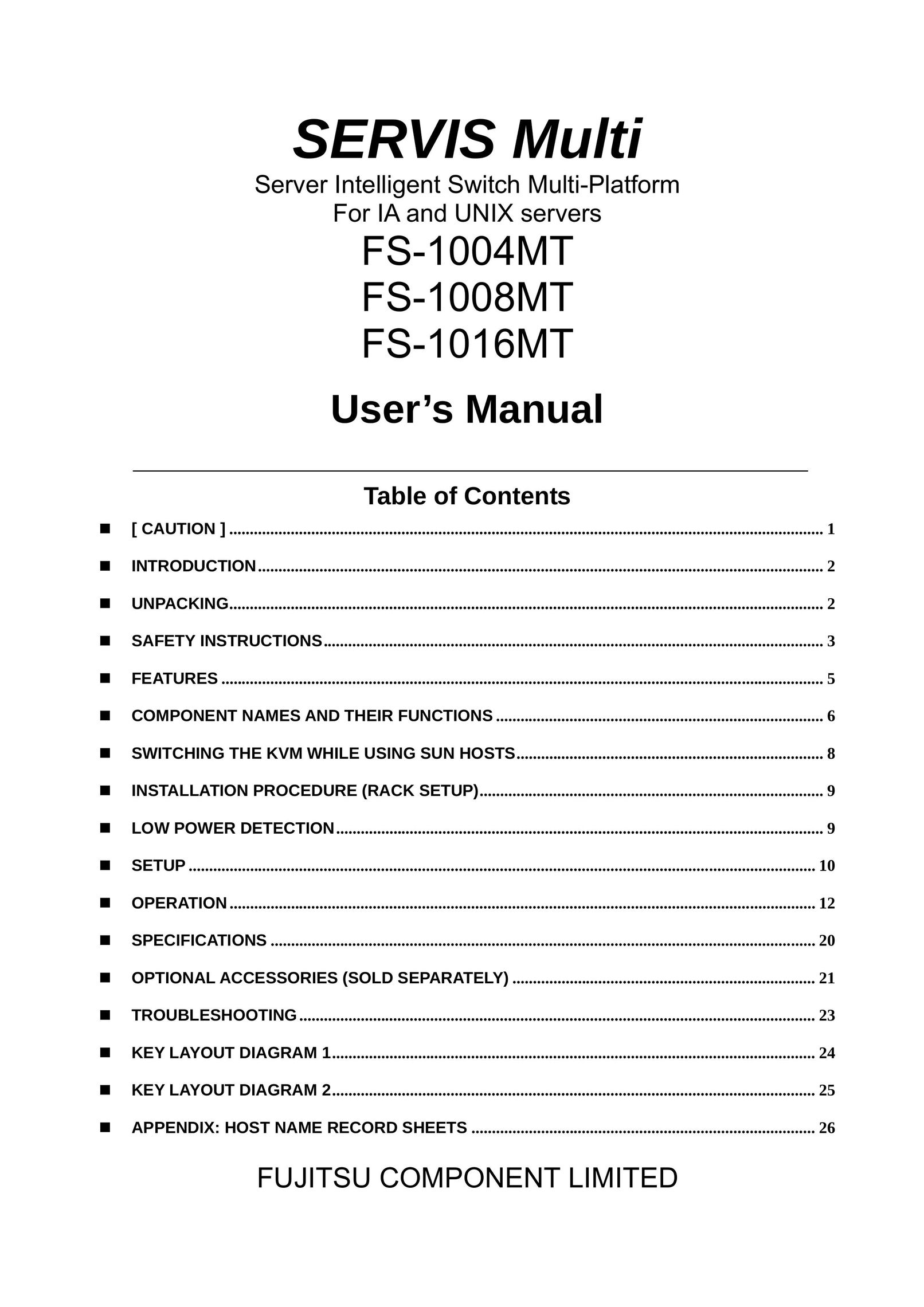 Servis FS-1008MT Switch User Manual