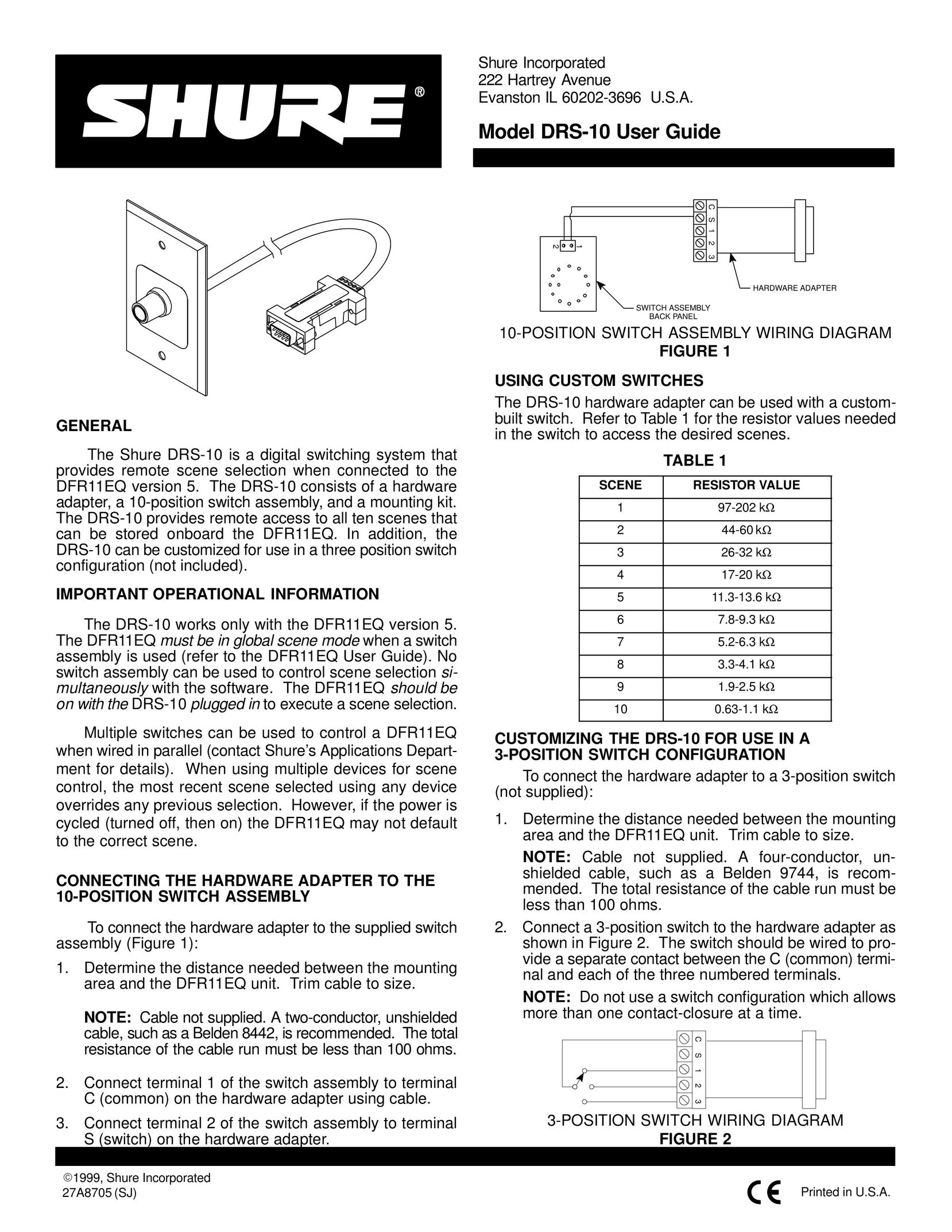 Shure DRS-10 Switch User Manual