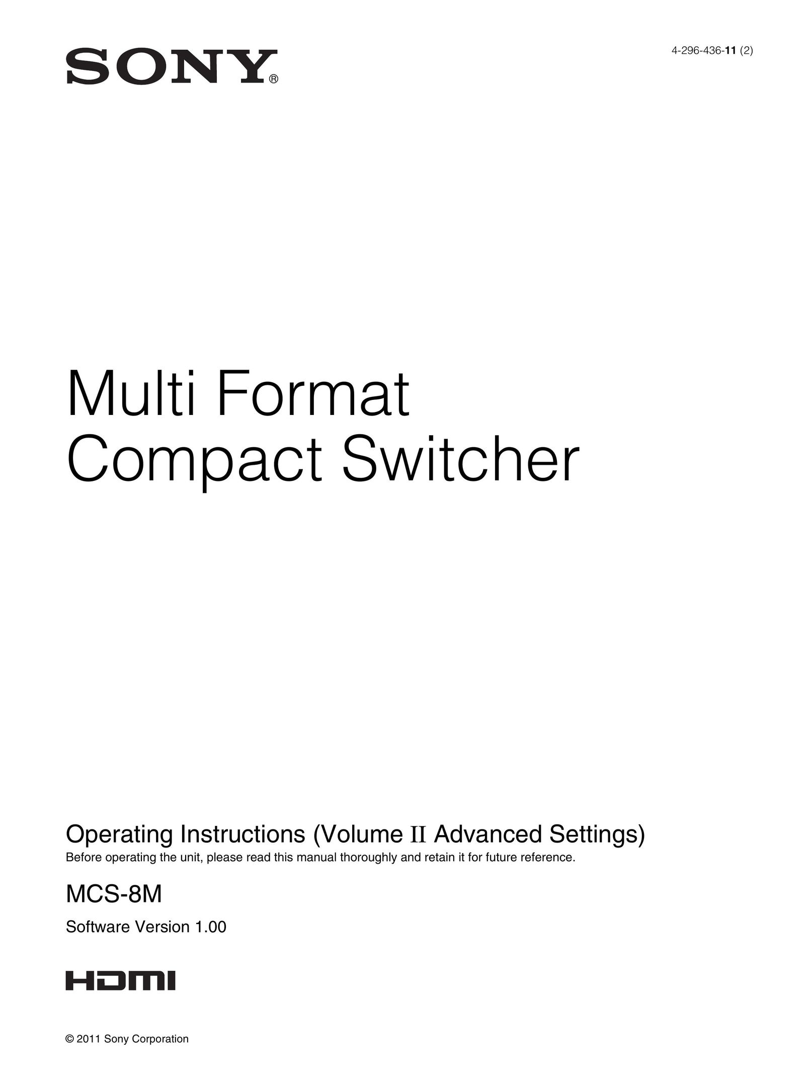 Sony 4-296-436-11 (2) Switch User Manual