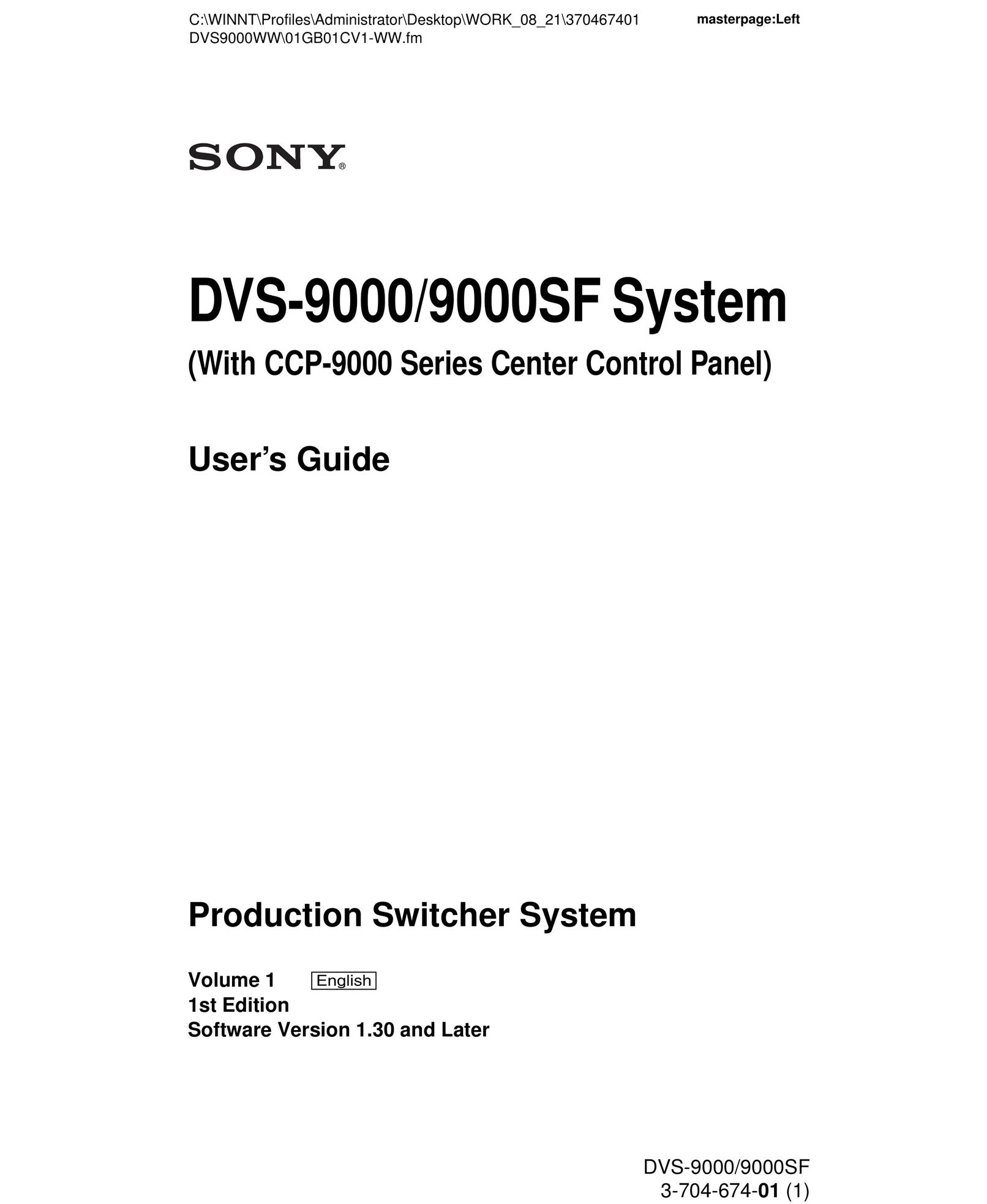 Sony DVS-9000 Switch User Manual