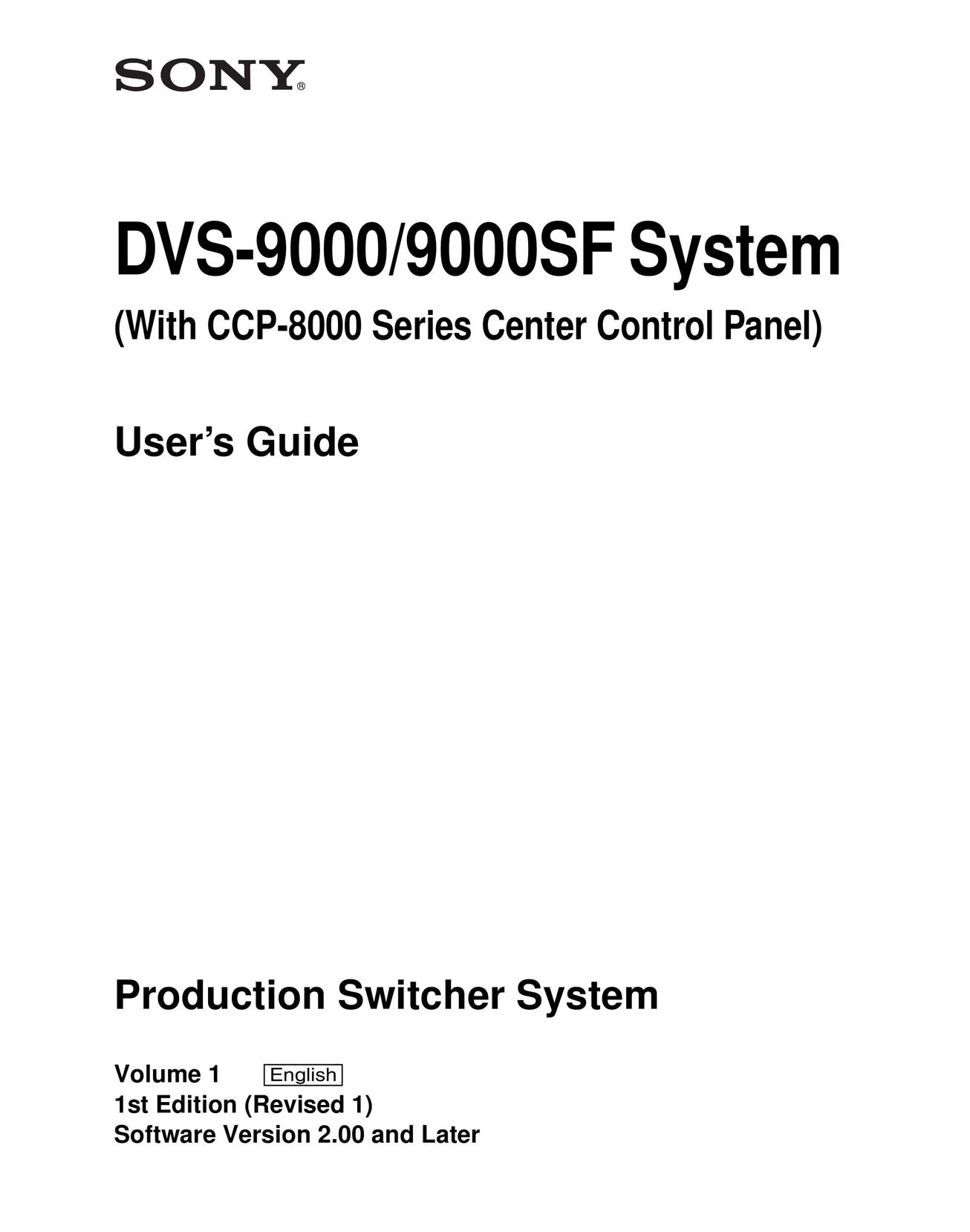 Sony DVS-9000 Switch User Manual