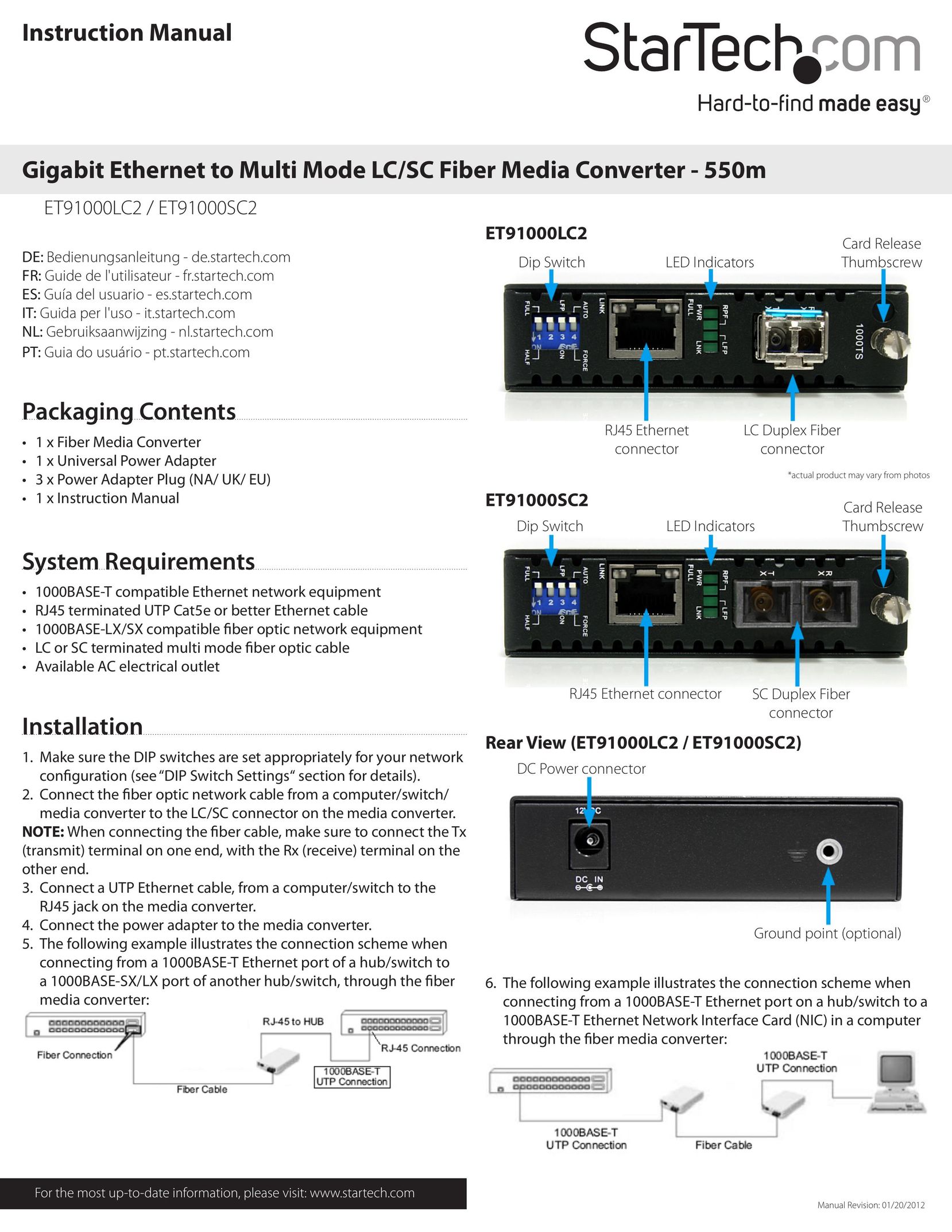 StarTech.com ET91000SC2 Switch User Manual