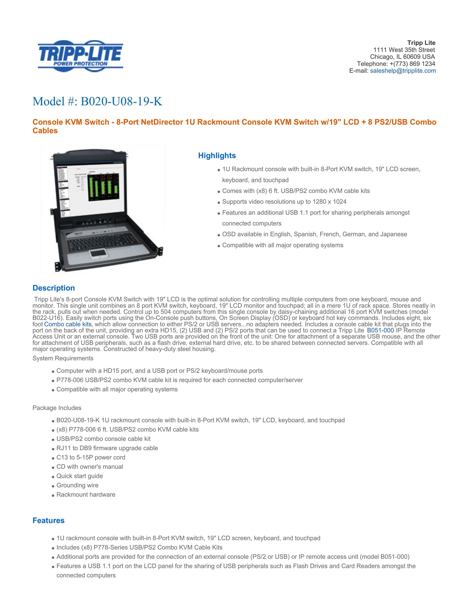 Tripp Lite B020-U08-19-K Switch User Manual