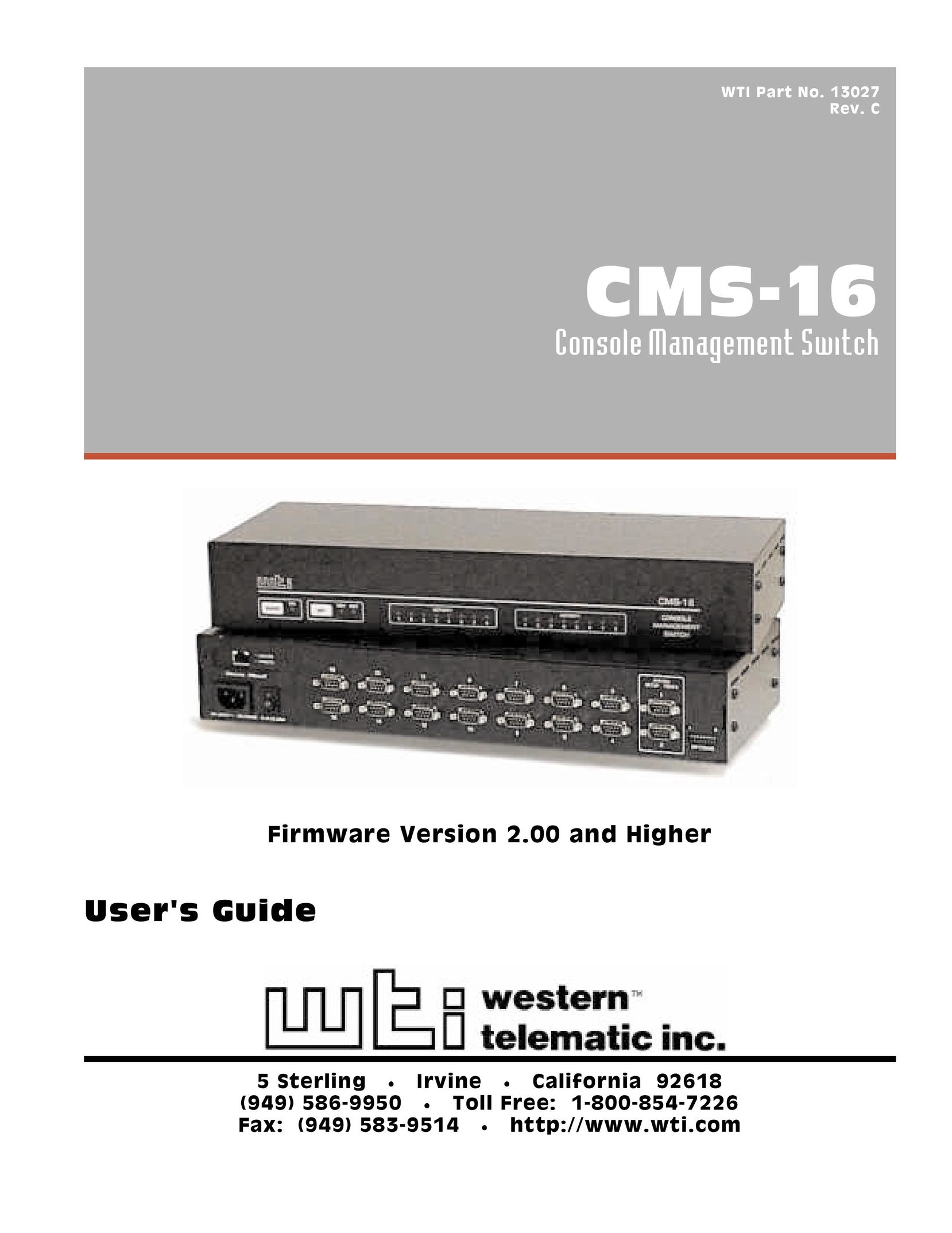 Western Telematic CMS-16 Switch User Manual