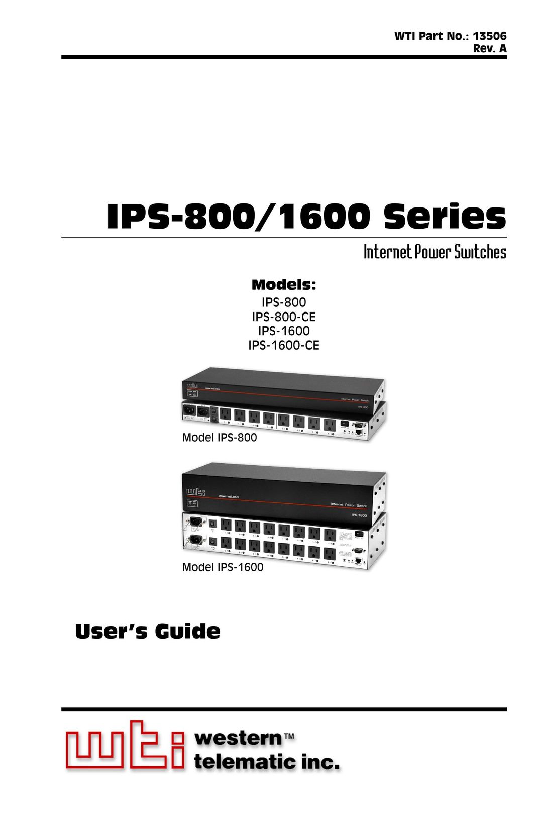 Western Telematic IPS-800, IPS-800-CE, IPS-1600, IPS-1600CE Switch User Manual