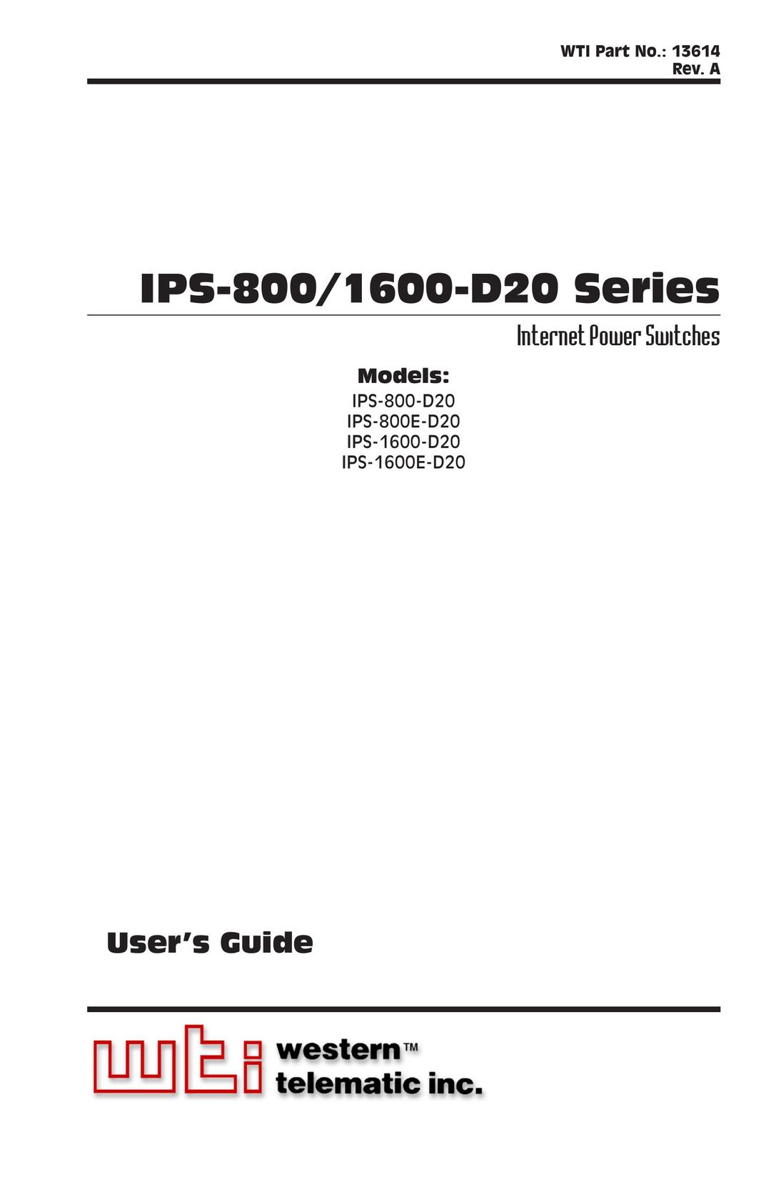 Western Telematic IPS-800-D20, IPS-800E-D20, IPS-1600-D20, IPS-1600E-D20 Switch User Manual