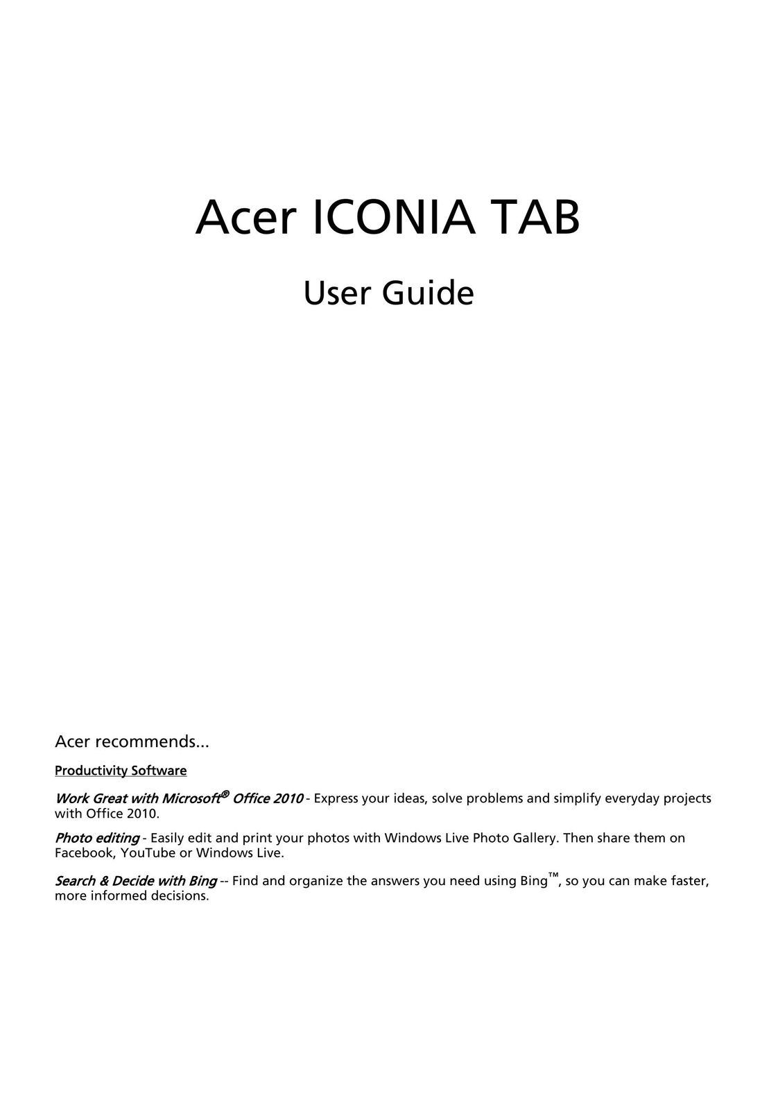 Acer LE.RHC02.031 Tablet User Manual