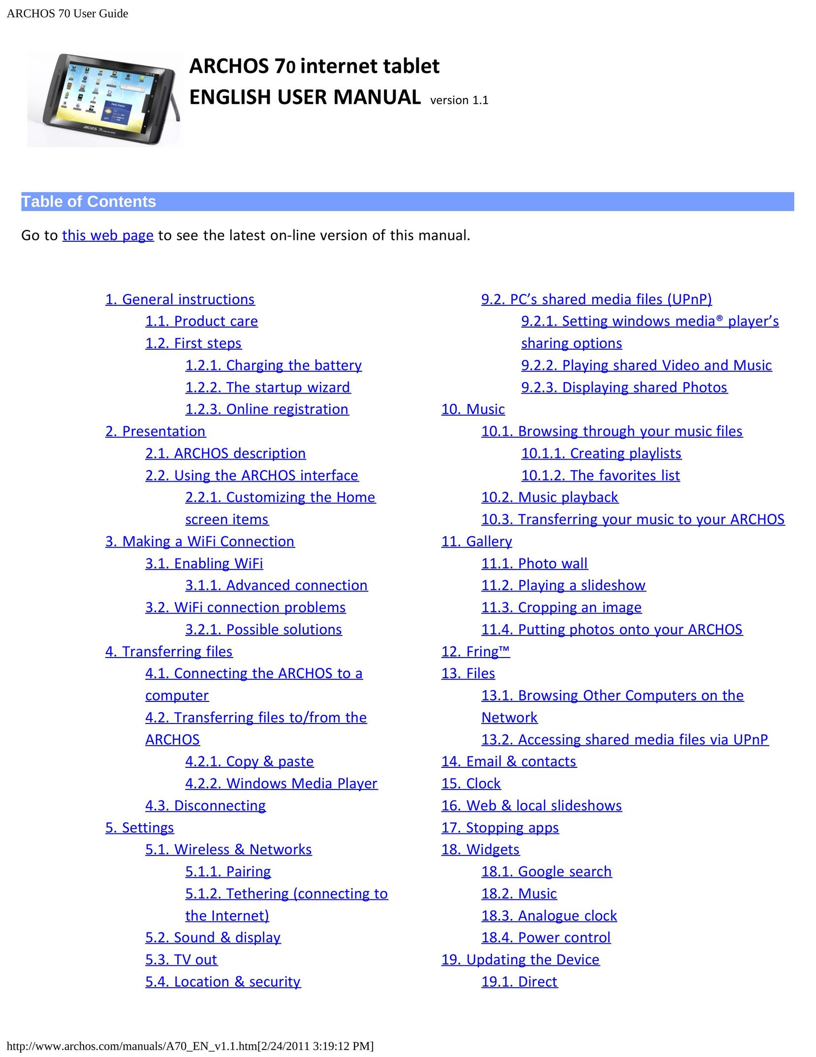 Archos 501586 Tablet User Manual
