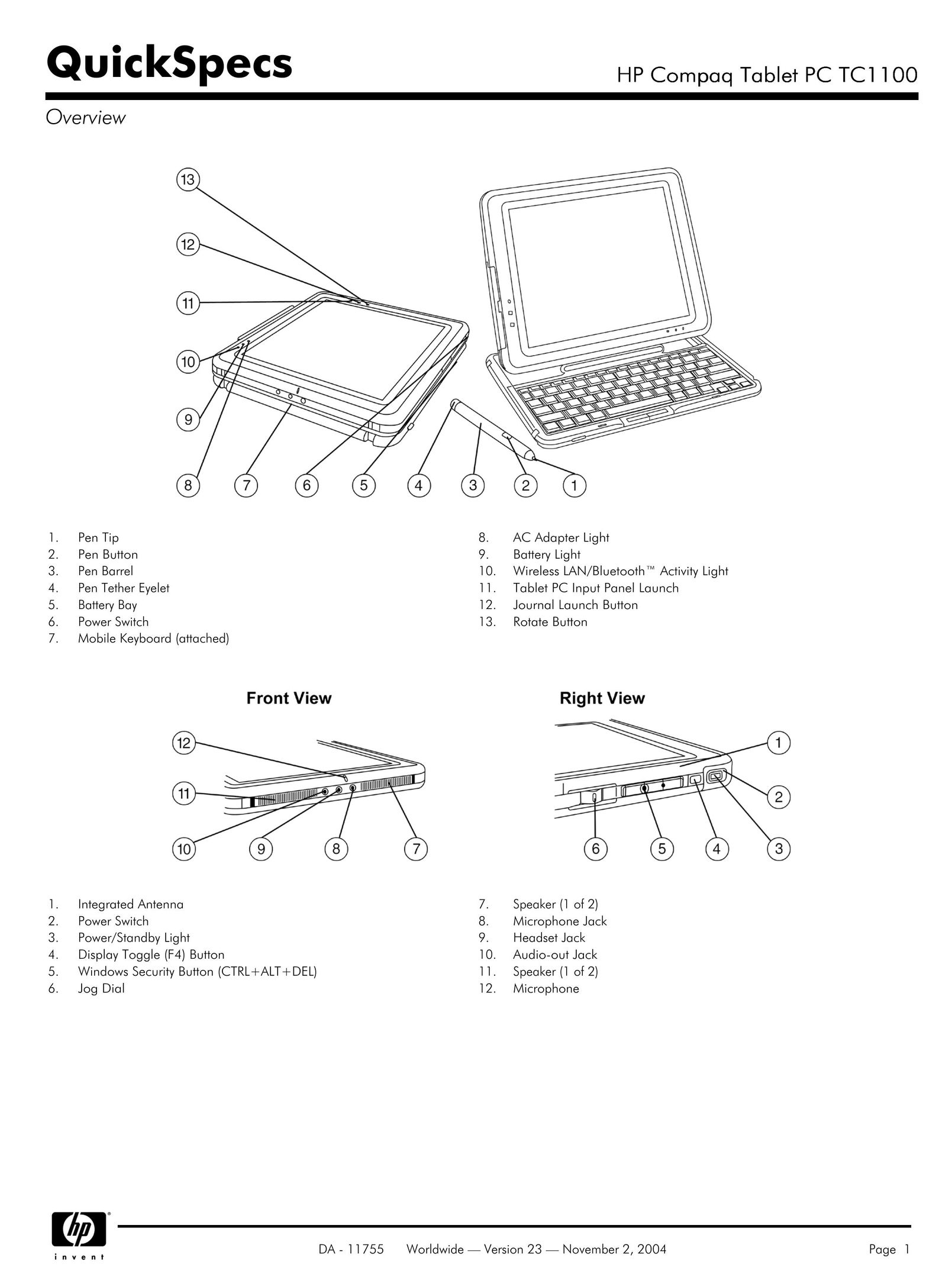 Compaq TC1 100 Tablet User Manual