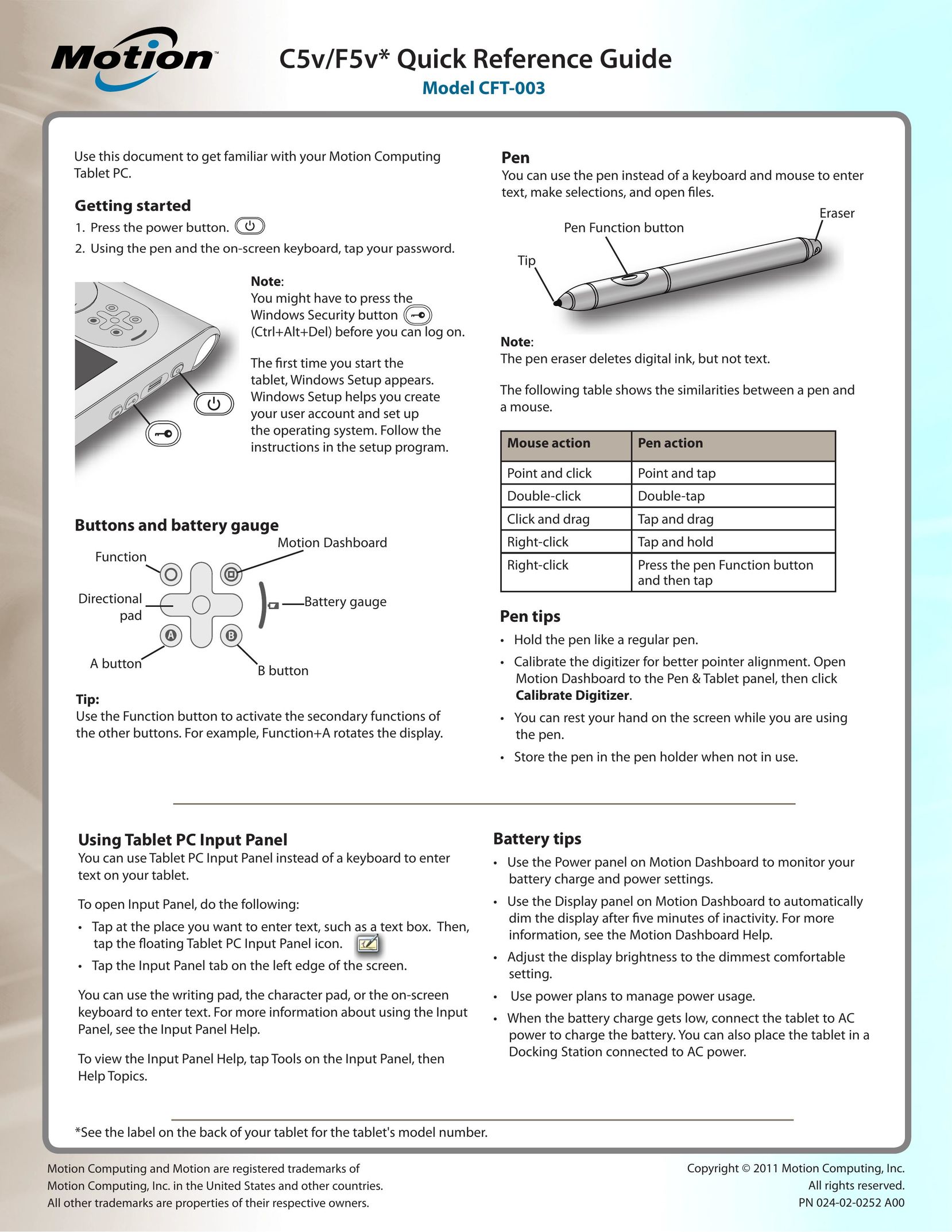 Motion Computing CFT-003 Tablet User Manual