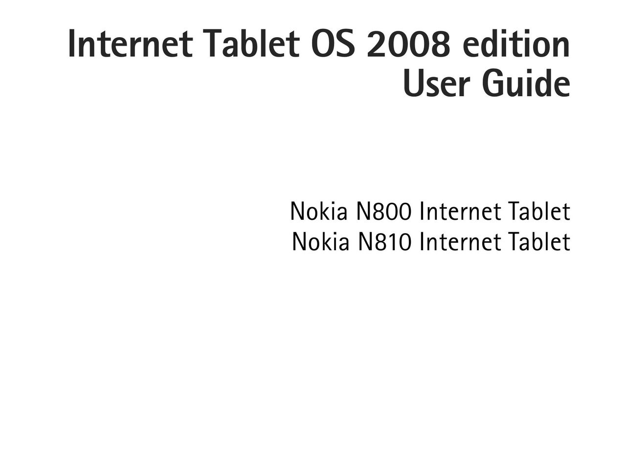 Nokia N800 Tablet User Manual