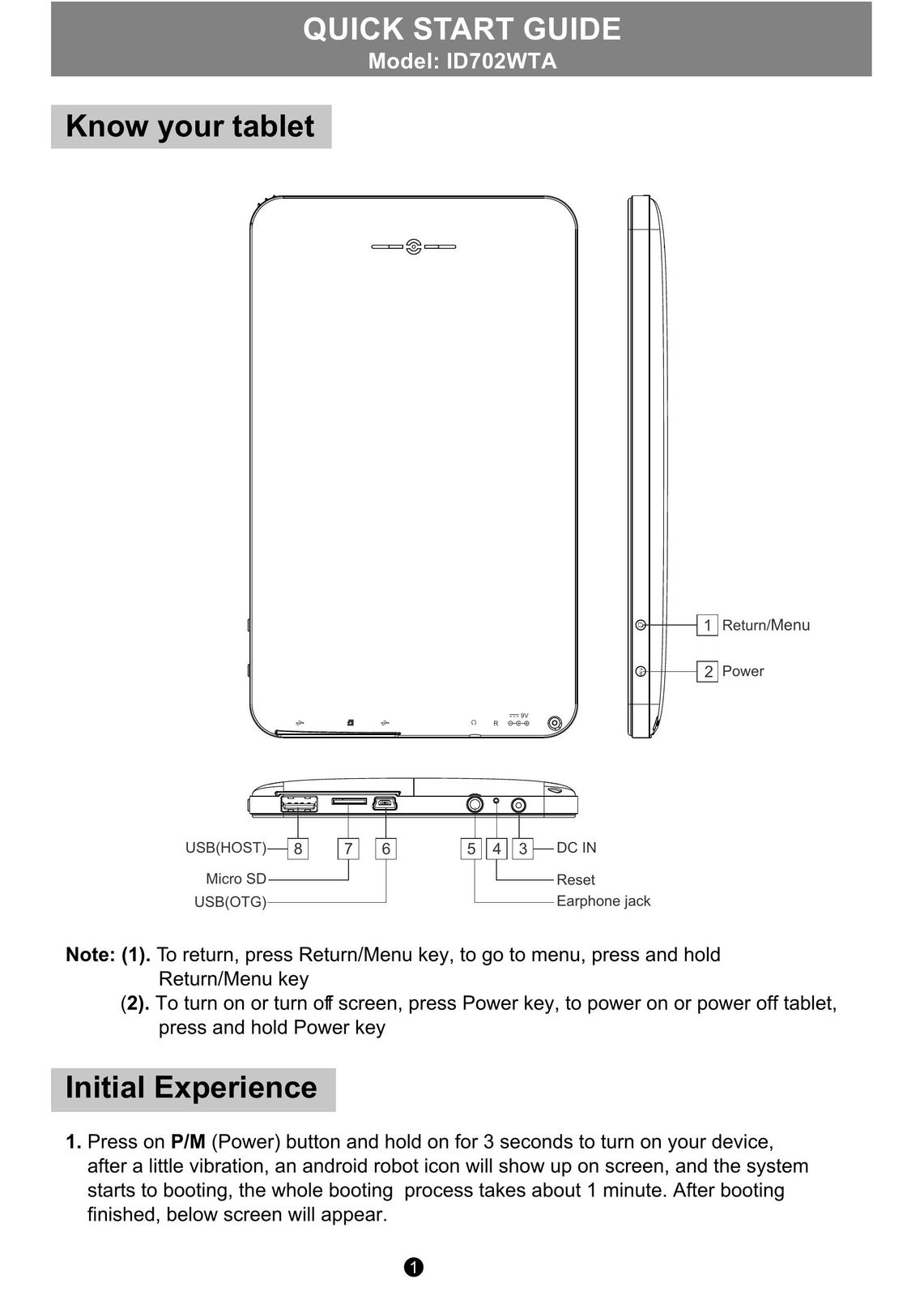 Sungale ID702WTA Tablet User Manual