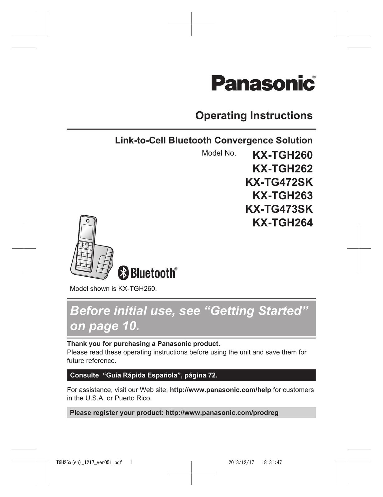 Panasonic KX-TGH260 Tablet Accessory User Manual