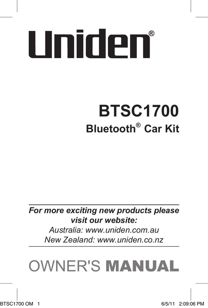 Uniden BTSC1700 Tablet Accessory User Manual