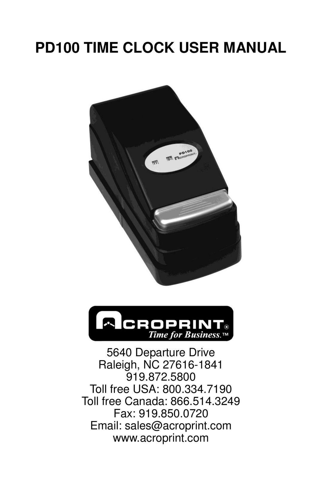 Acroprint PD100 Time Clock User Manual
