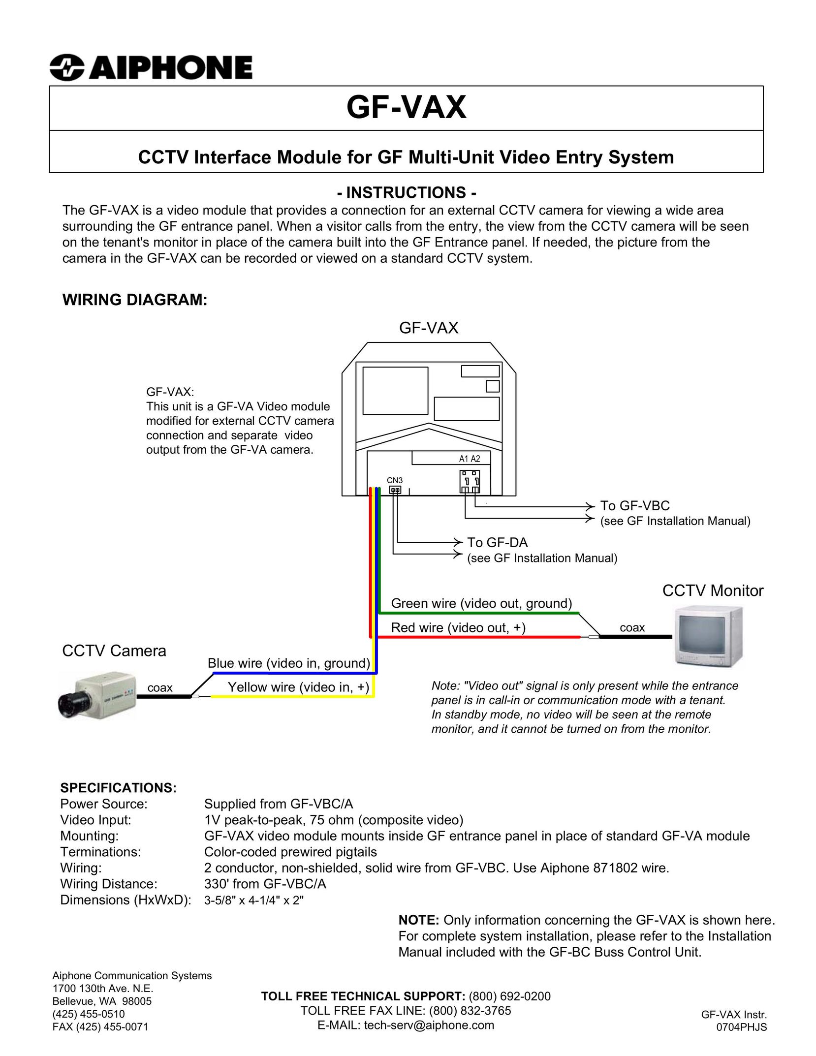Aiphone GF-VAX Webcam User Manual