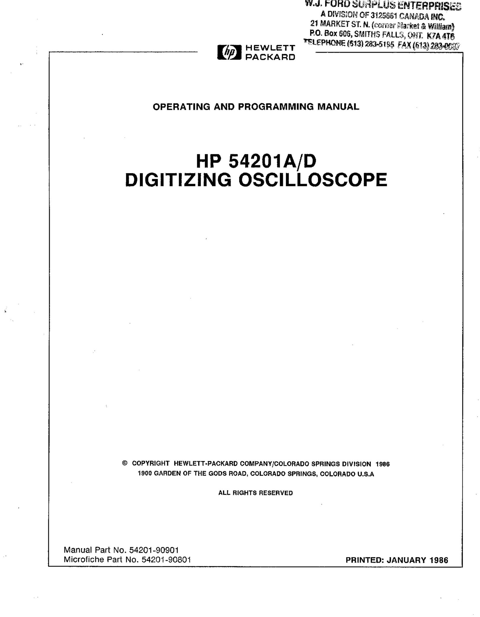 HP (Hewlett-Packard) HP 54201A Webcam User Manual