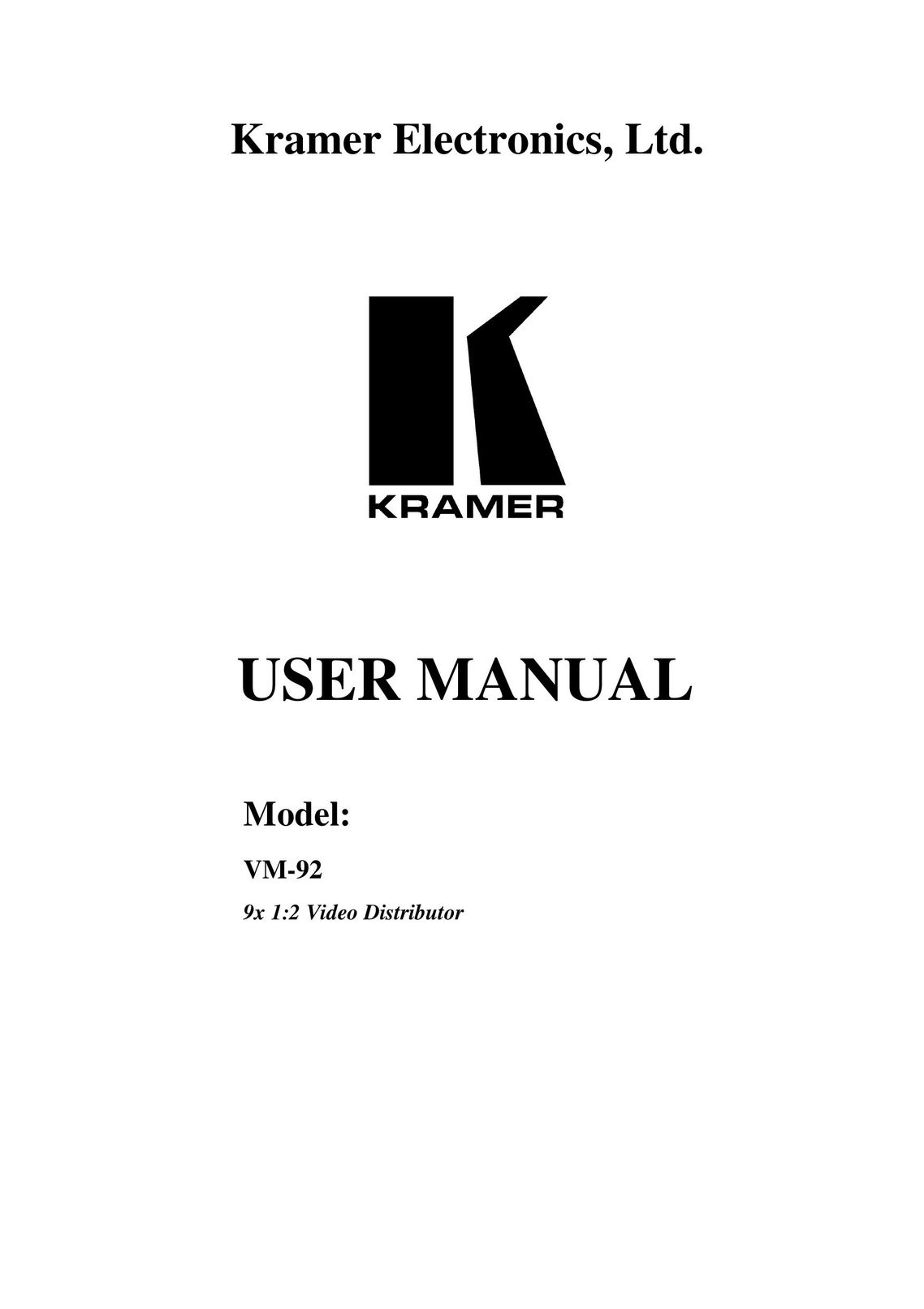 Kramer Electronics VM-92 Webcam User Manual