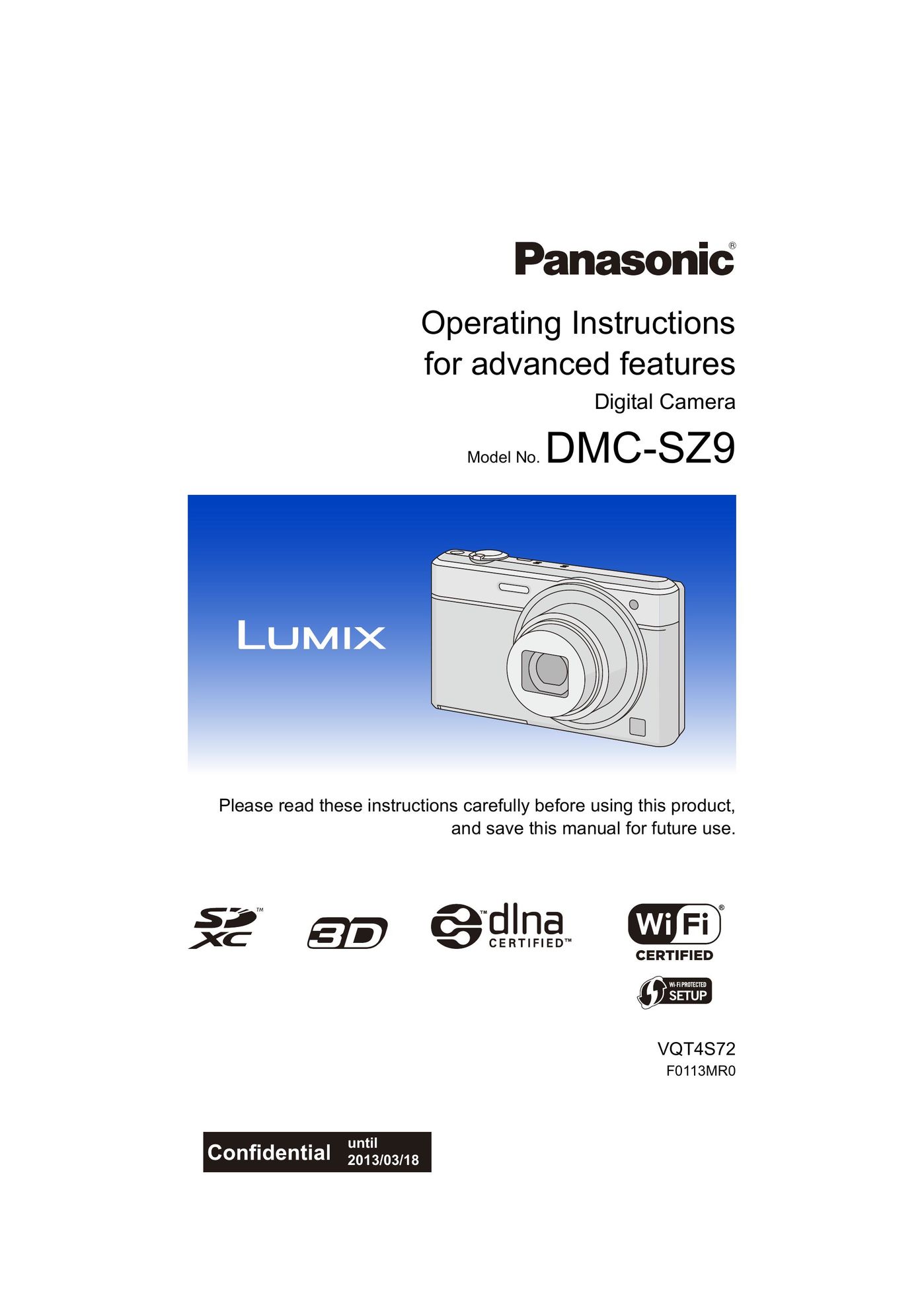Panasonic DMC-SZ9 Webcam User Manual