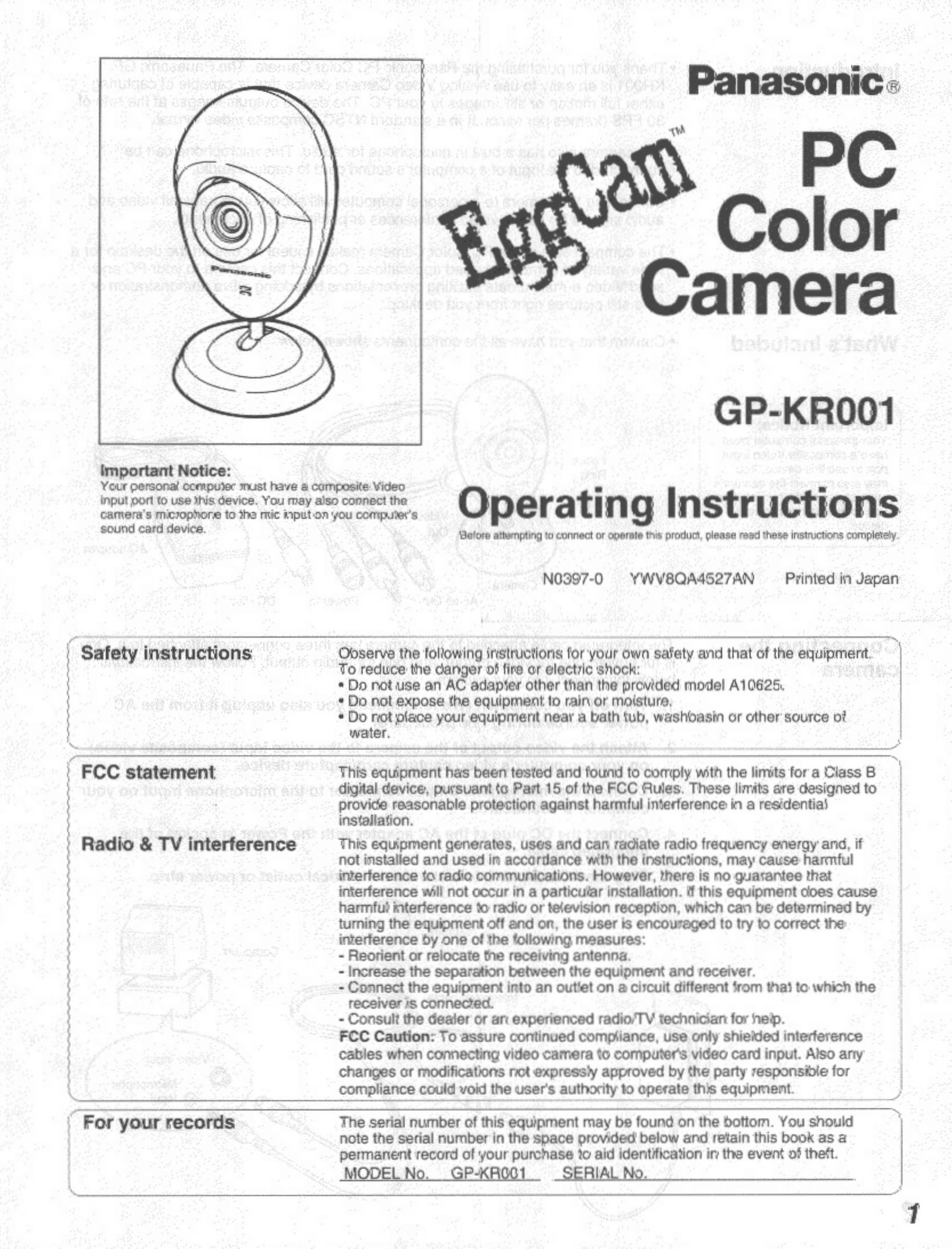 Panasonic GP-KR001 Webcam User Manual