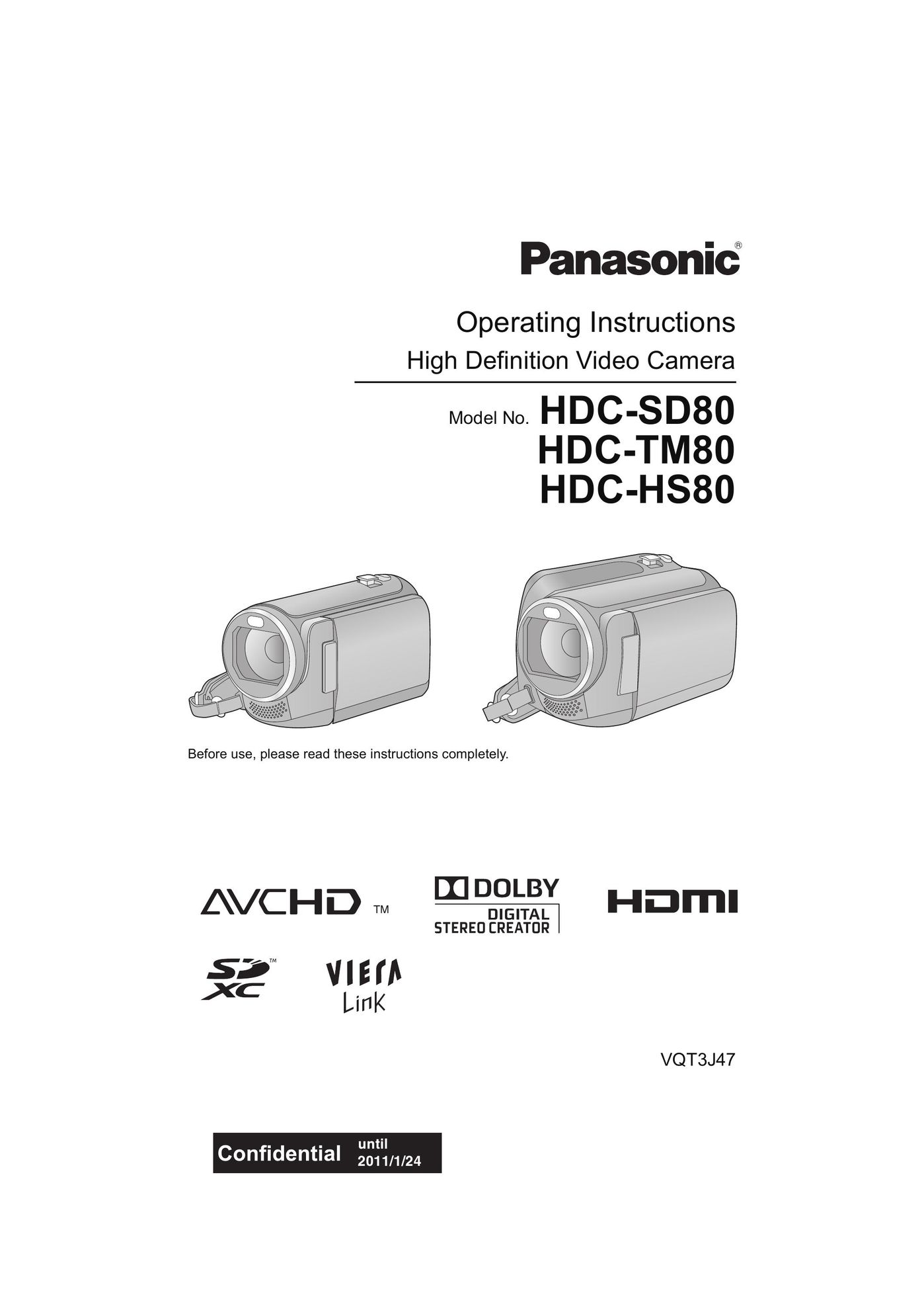 Panasonic HDC-HS80 Webcam User Manual