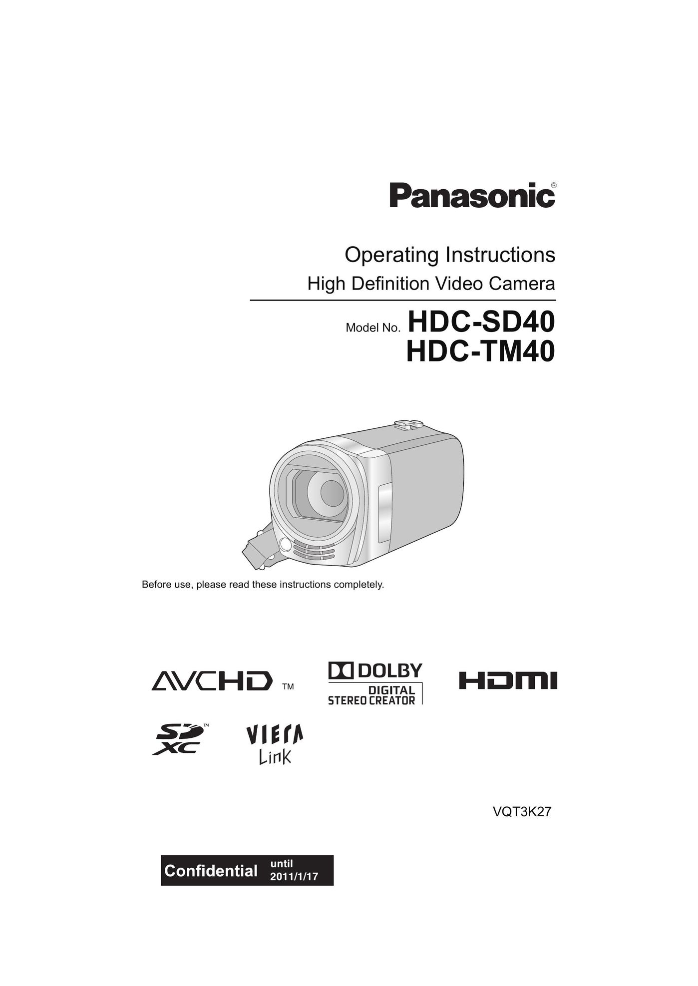 Panasonic HDC-SD40 Webcam User Manual