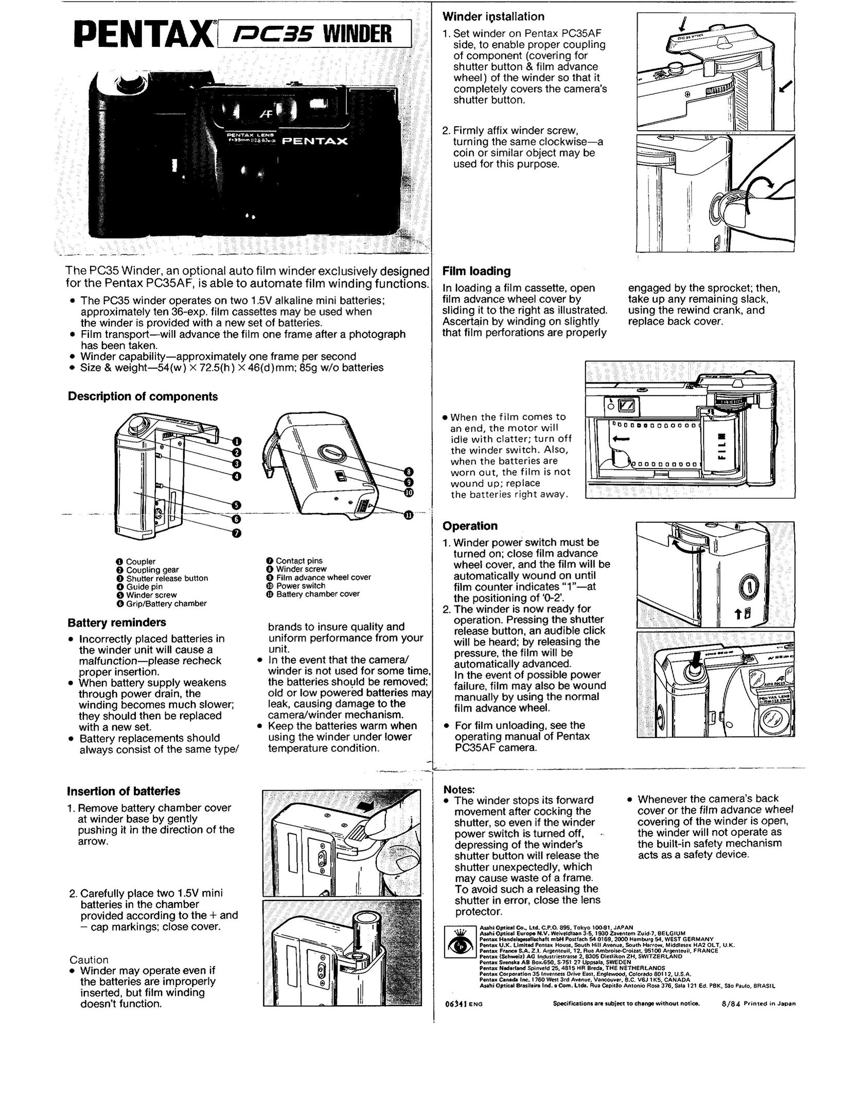 Pentax pc35 Webcam User Manual