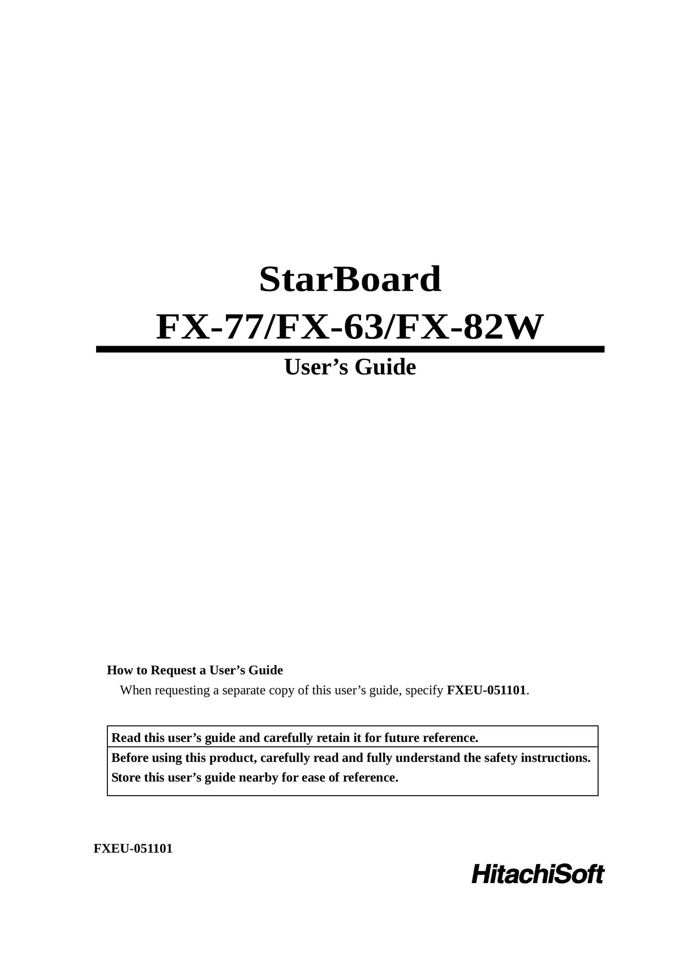 Hitachi FX-77 Whiteboard Accessories User Manual