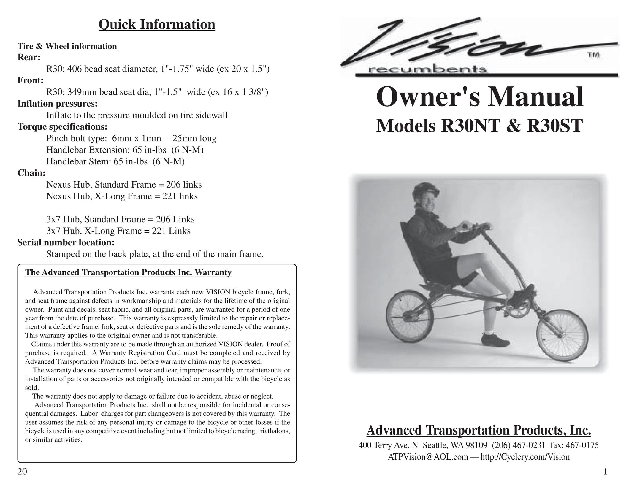 Diamond Power Products R30NT Bicycle User Manual