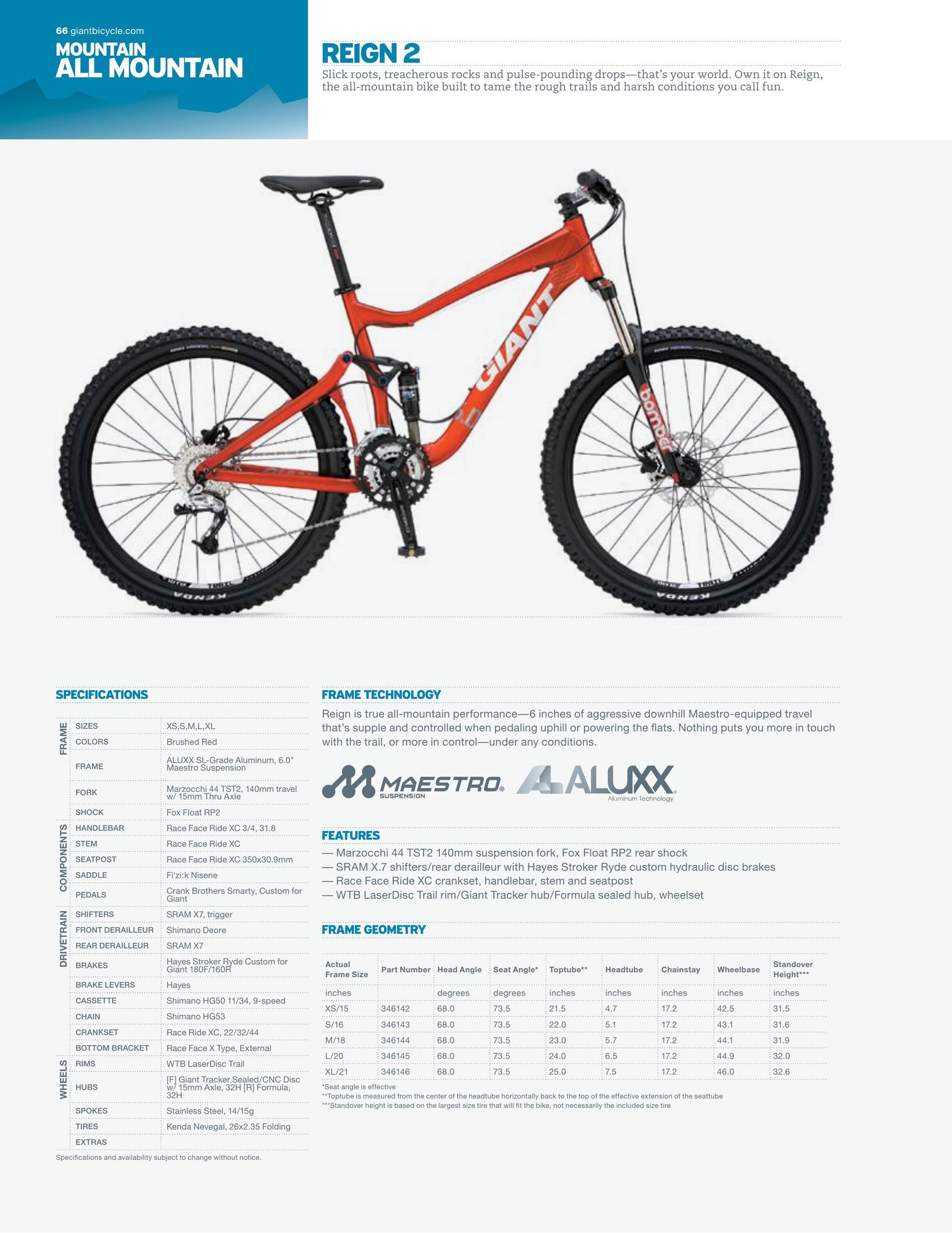 Giant REIGN 2 Bicycle User Manual