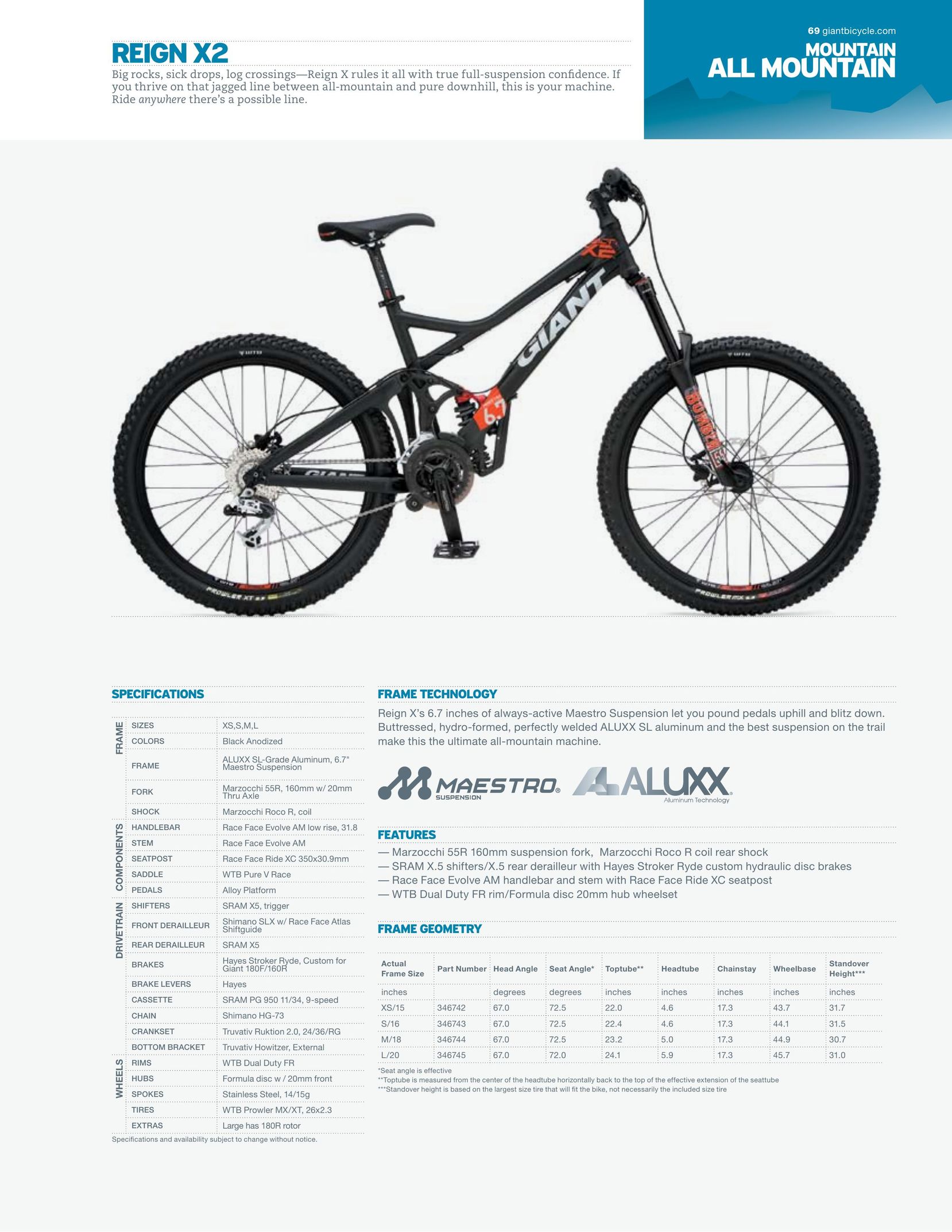 Giant REIGN X2 Bicycle User Manual