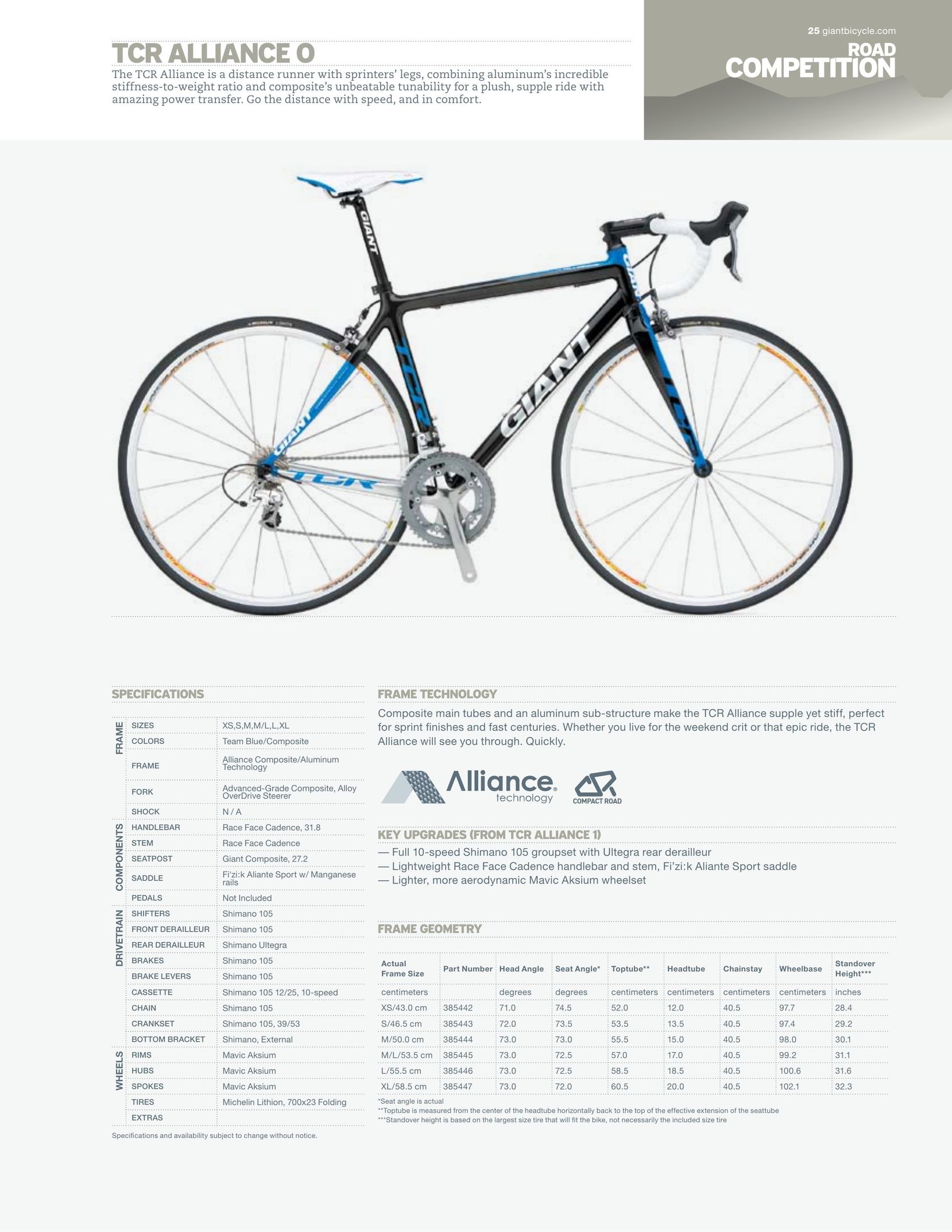 Giant TCR Alliance 0 Bicycle User Manual