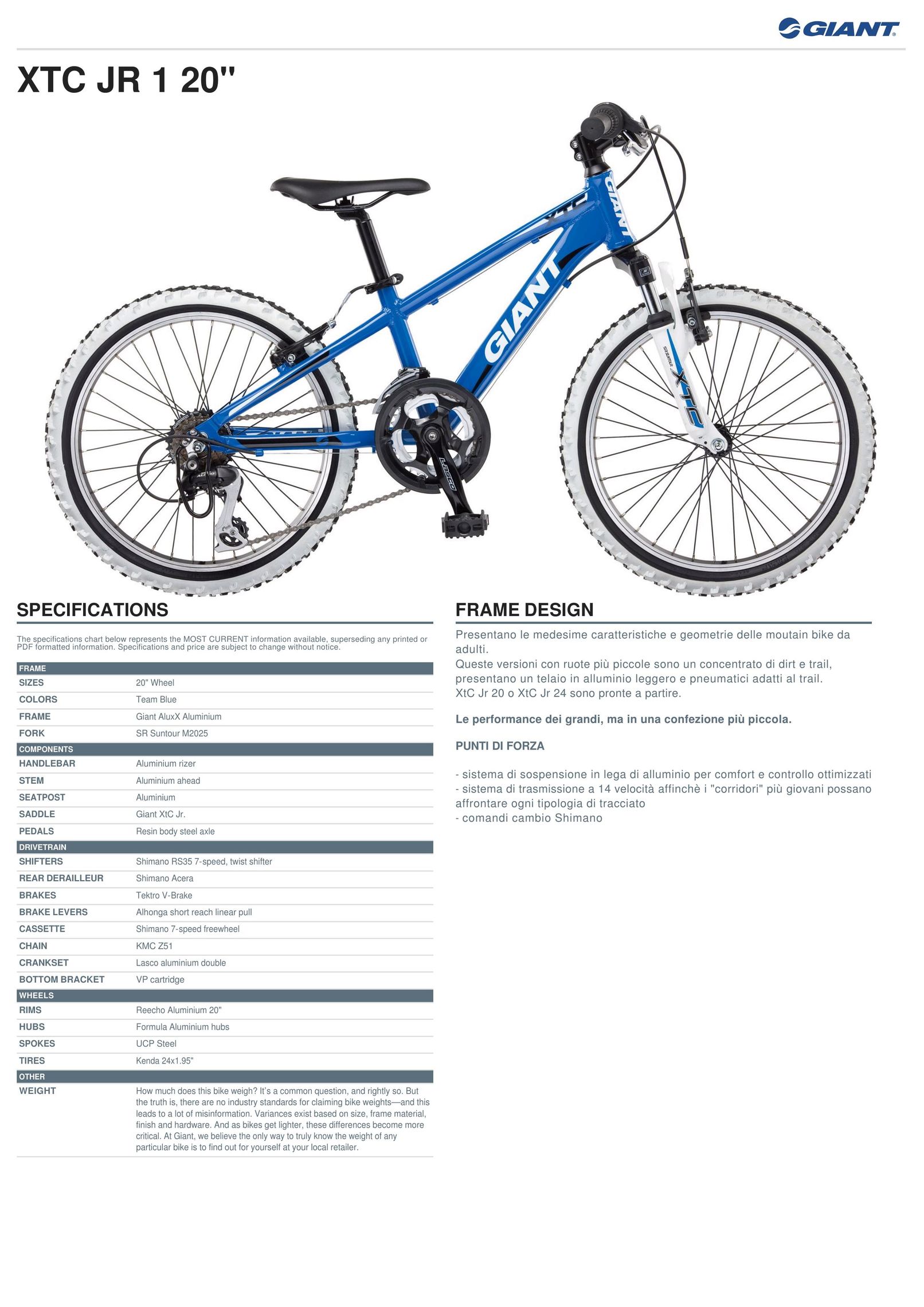 Giant XTC JR 1 Bicycle User Manual