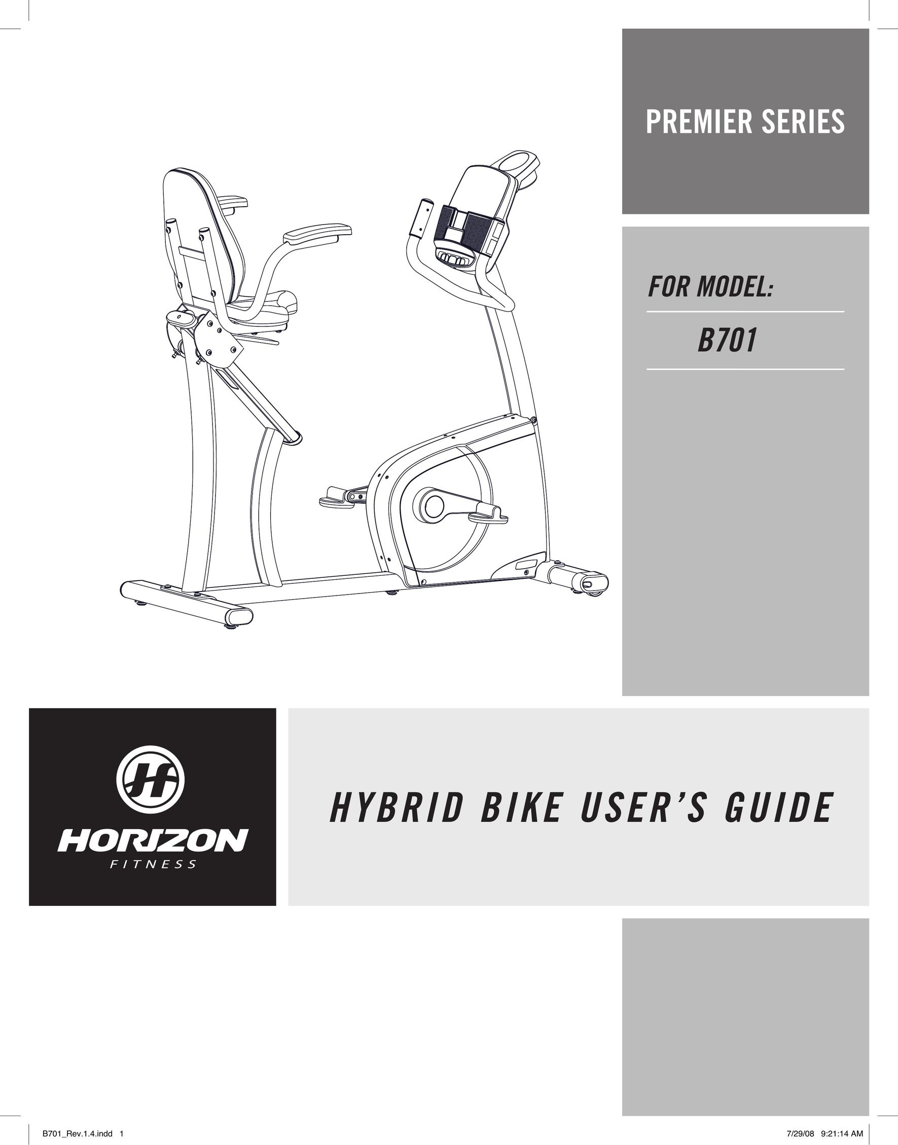 Horizon Fitness B701 Bicycle User Manual