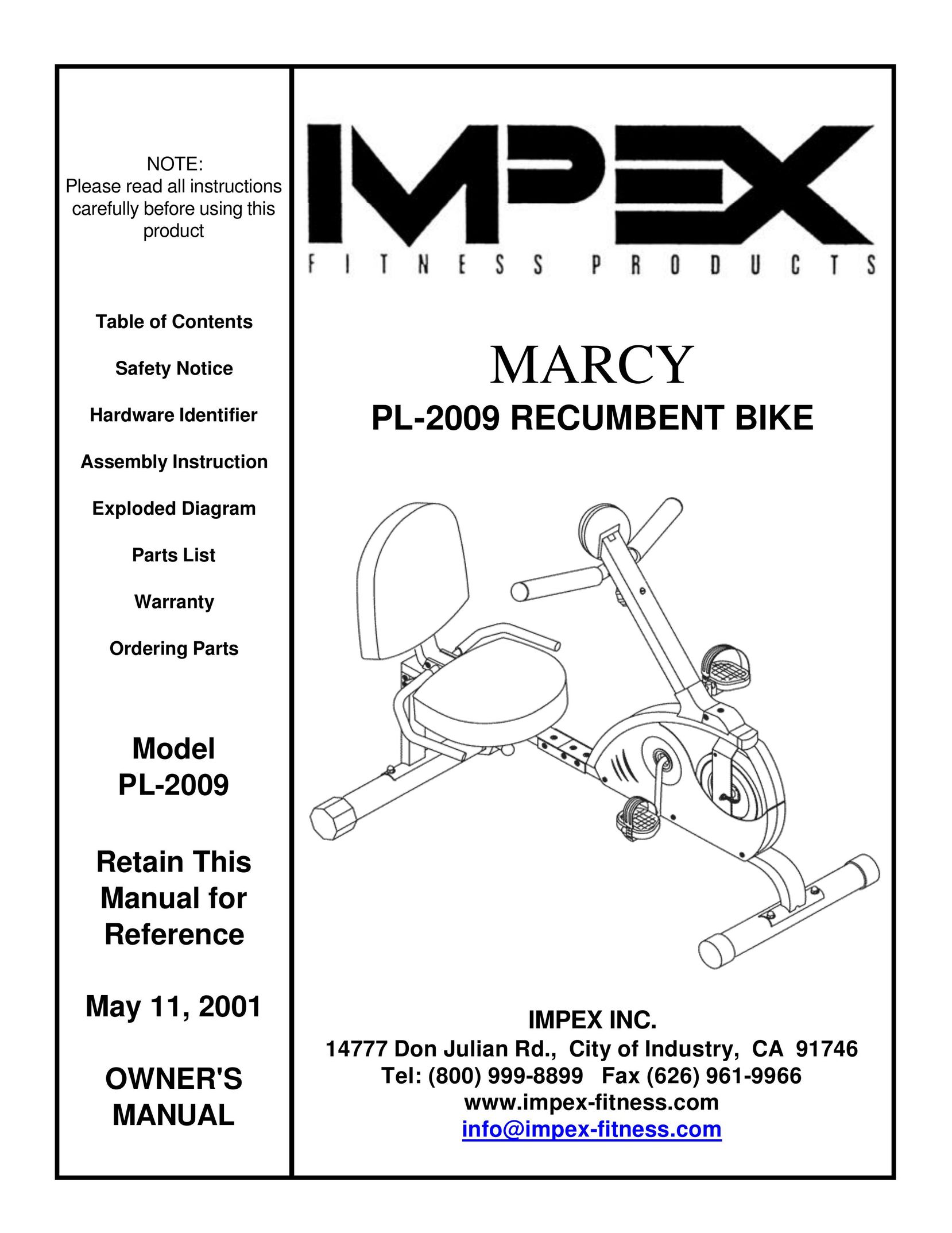 Impex pl2009 Bicycle User Manual