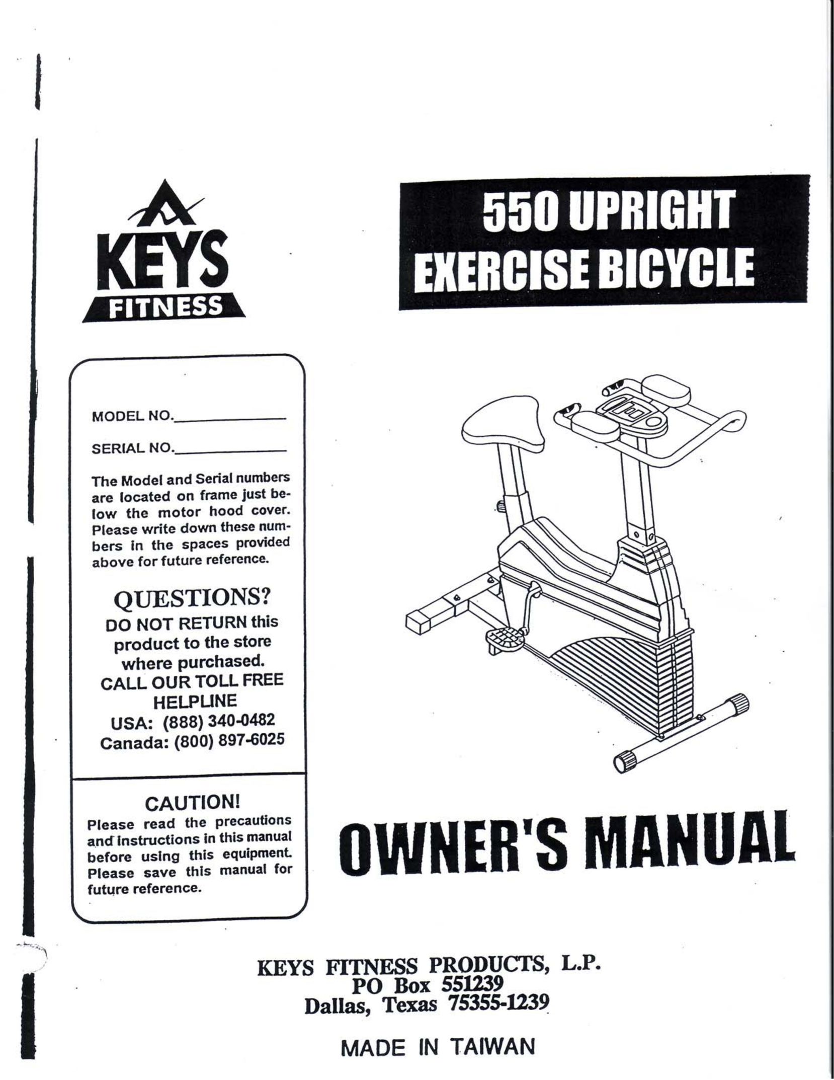 Keys Fitness 550 Upright Bicycle User Manual