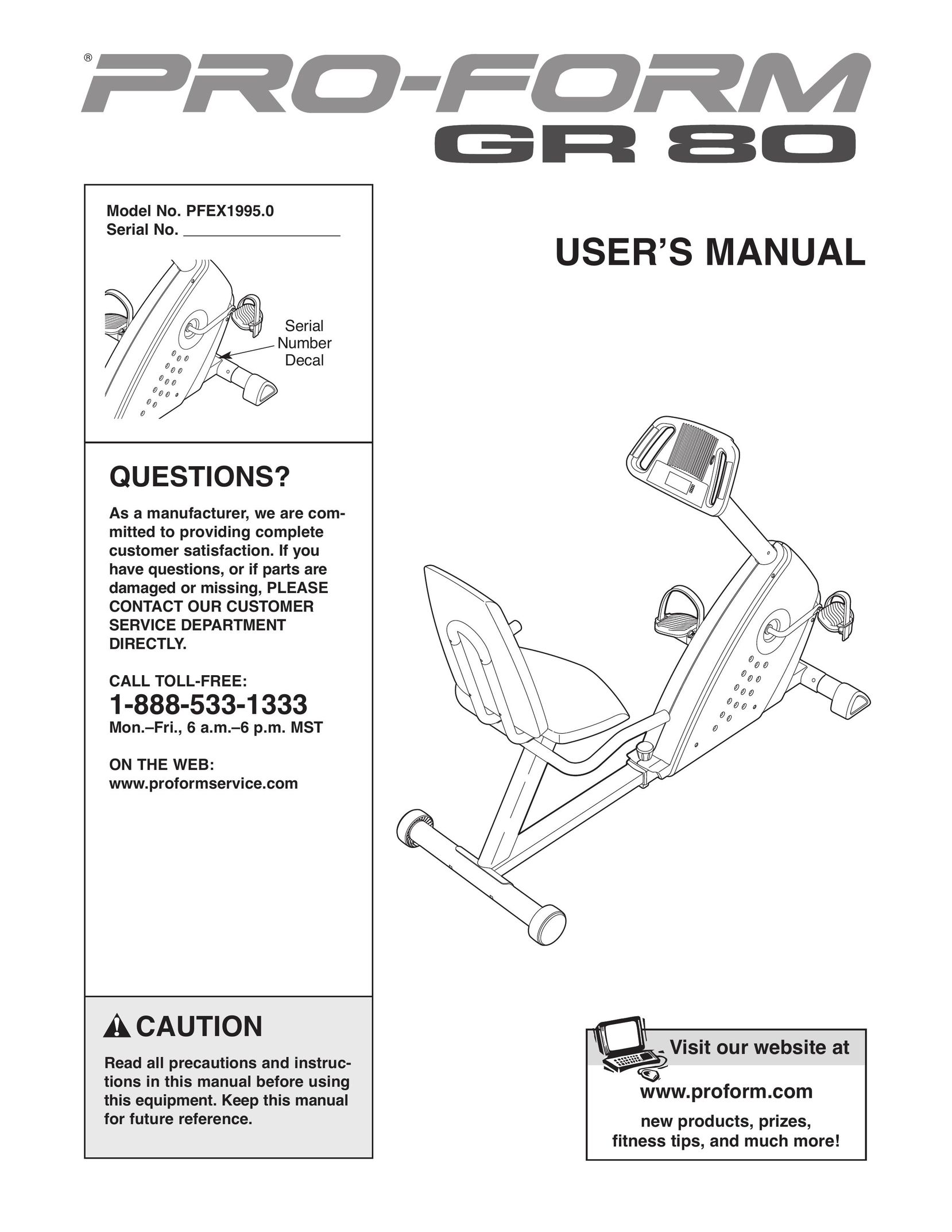 ProForm PFEX1995.0 Bicycle User Manual