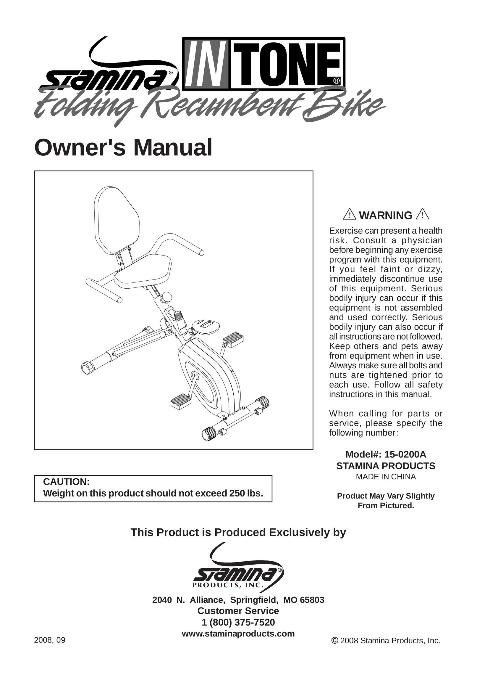 Stamina Products 15-0200A Bicycle User Manual