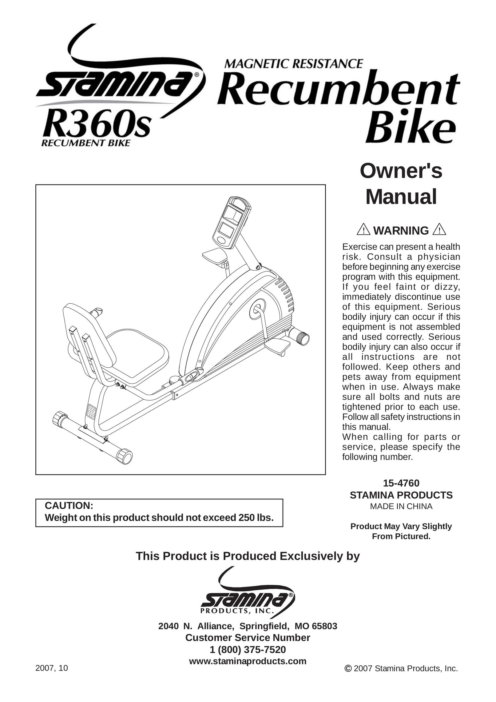 Stamina Products 15-4760 Bicycle User Manual