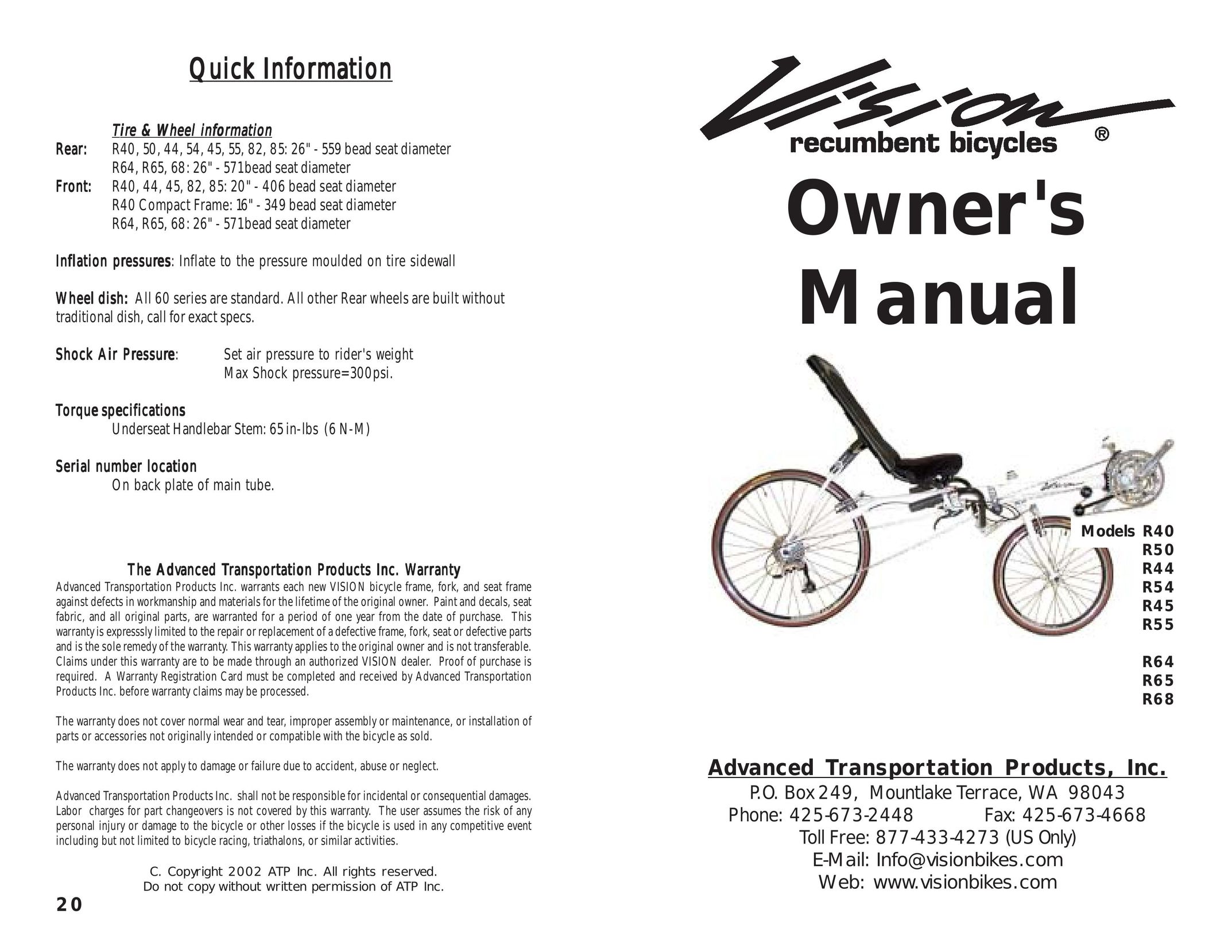 Vision Fitness R44 Bicycle User Manual
