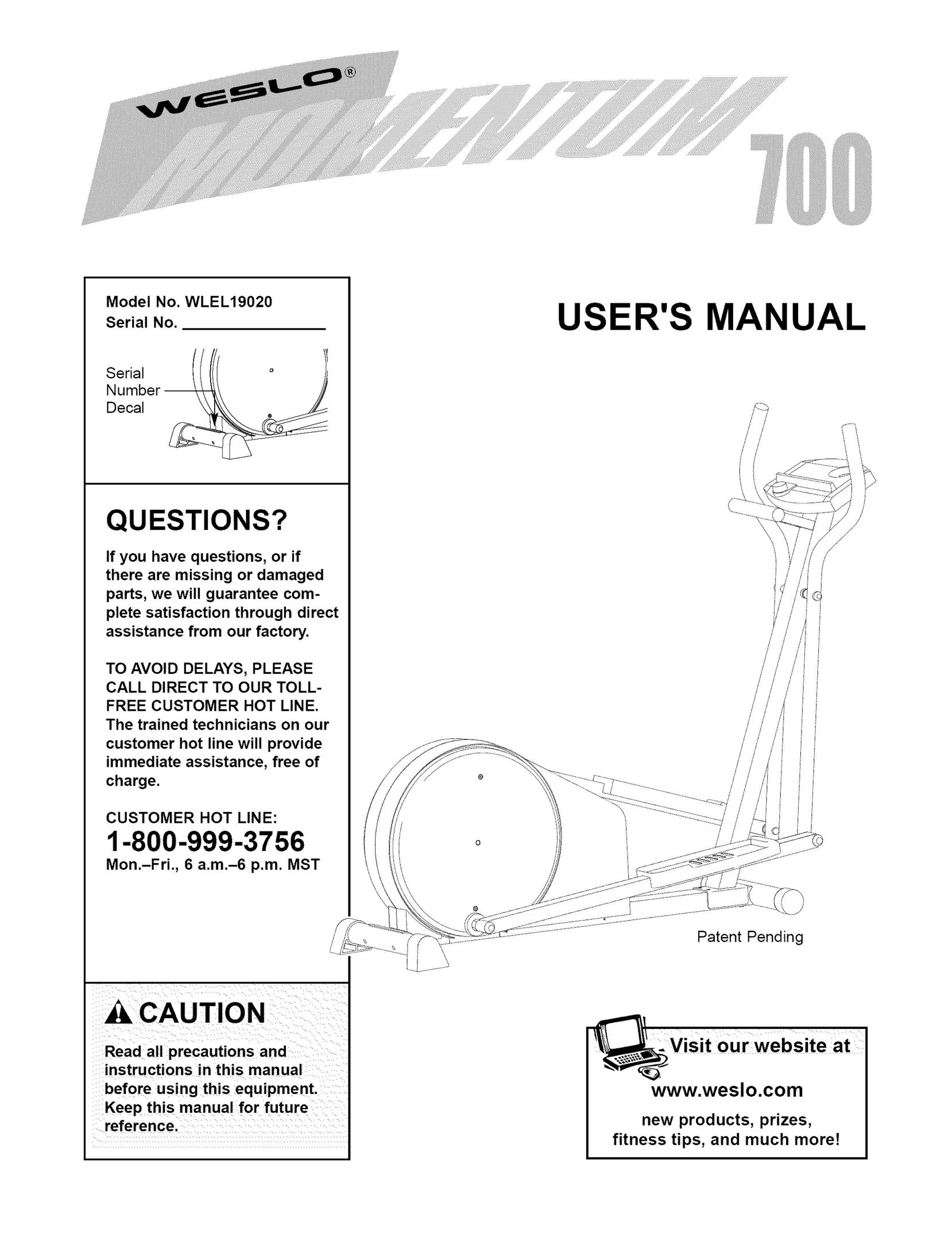 Weslo WLEL19020 Bicycle User Manual