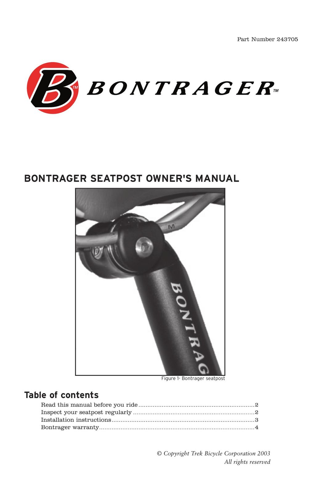 Bontrager 243705 Bicycle Accessories User Manual