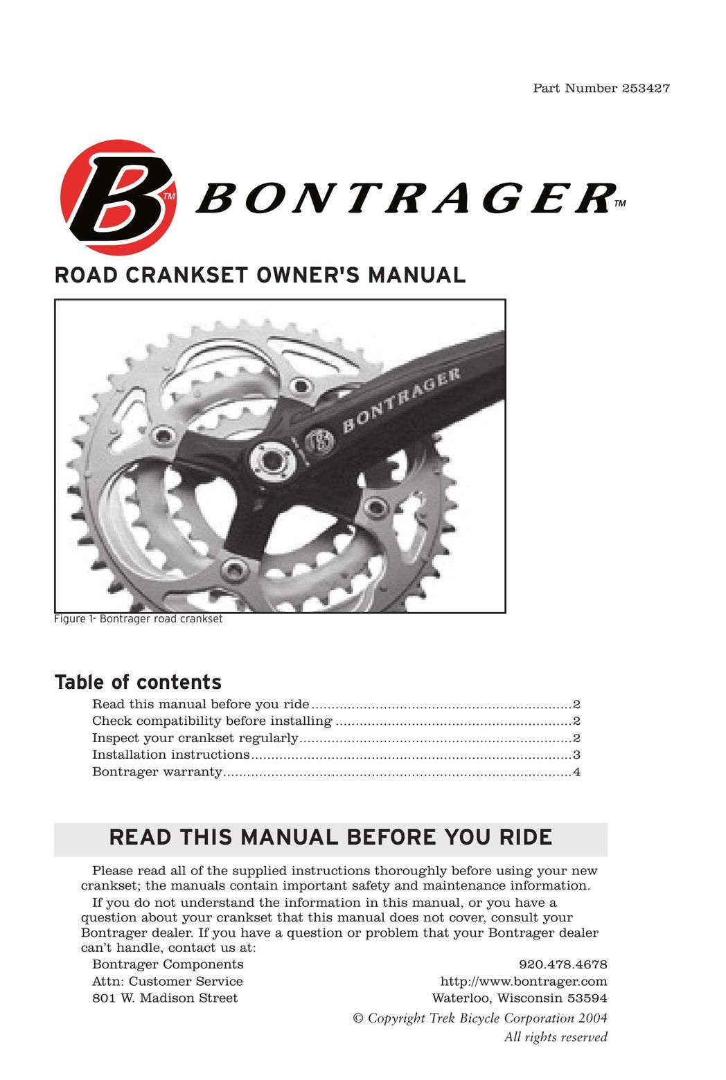 Bontrager 253427 Bicycle Accessories User Manual