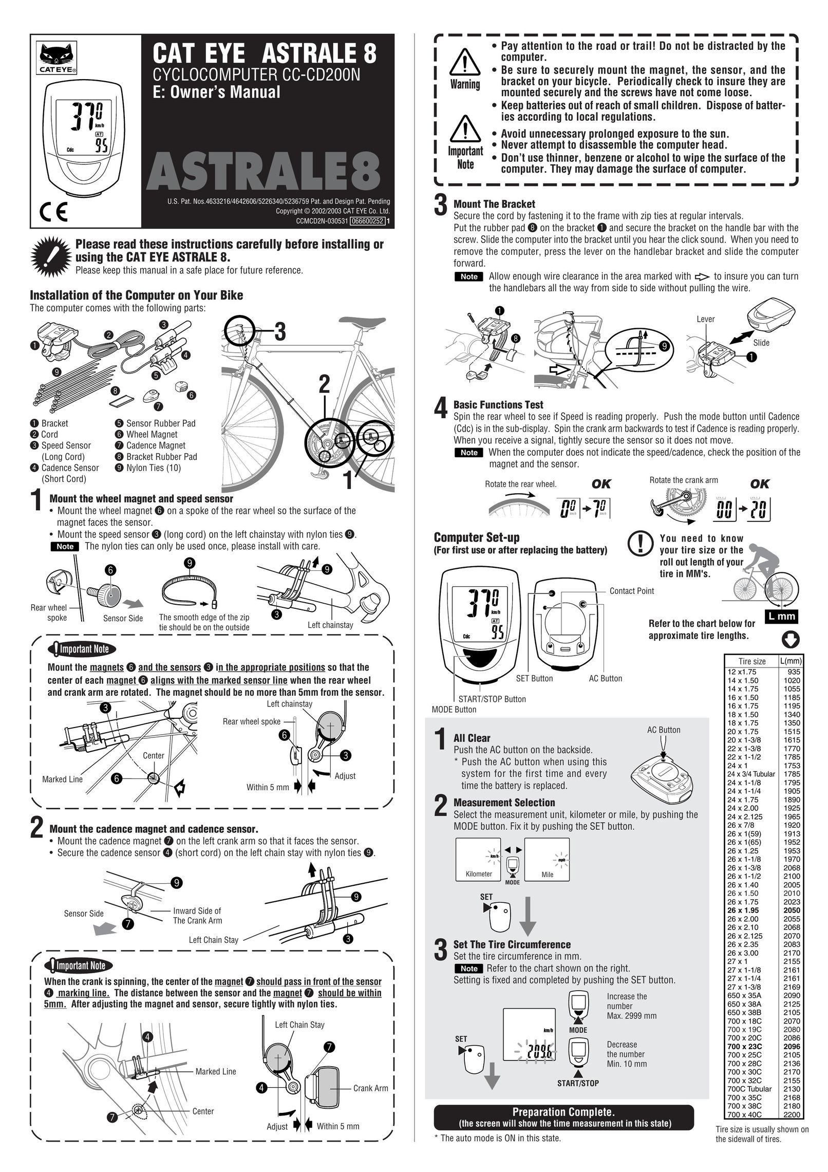 Cateye CC-CD200N Bicycle Accessories User Manual