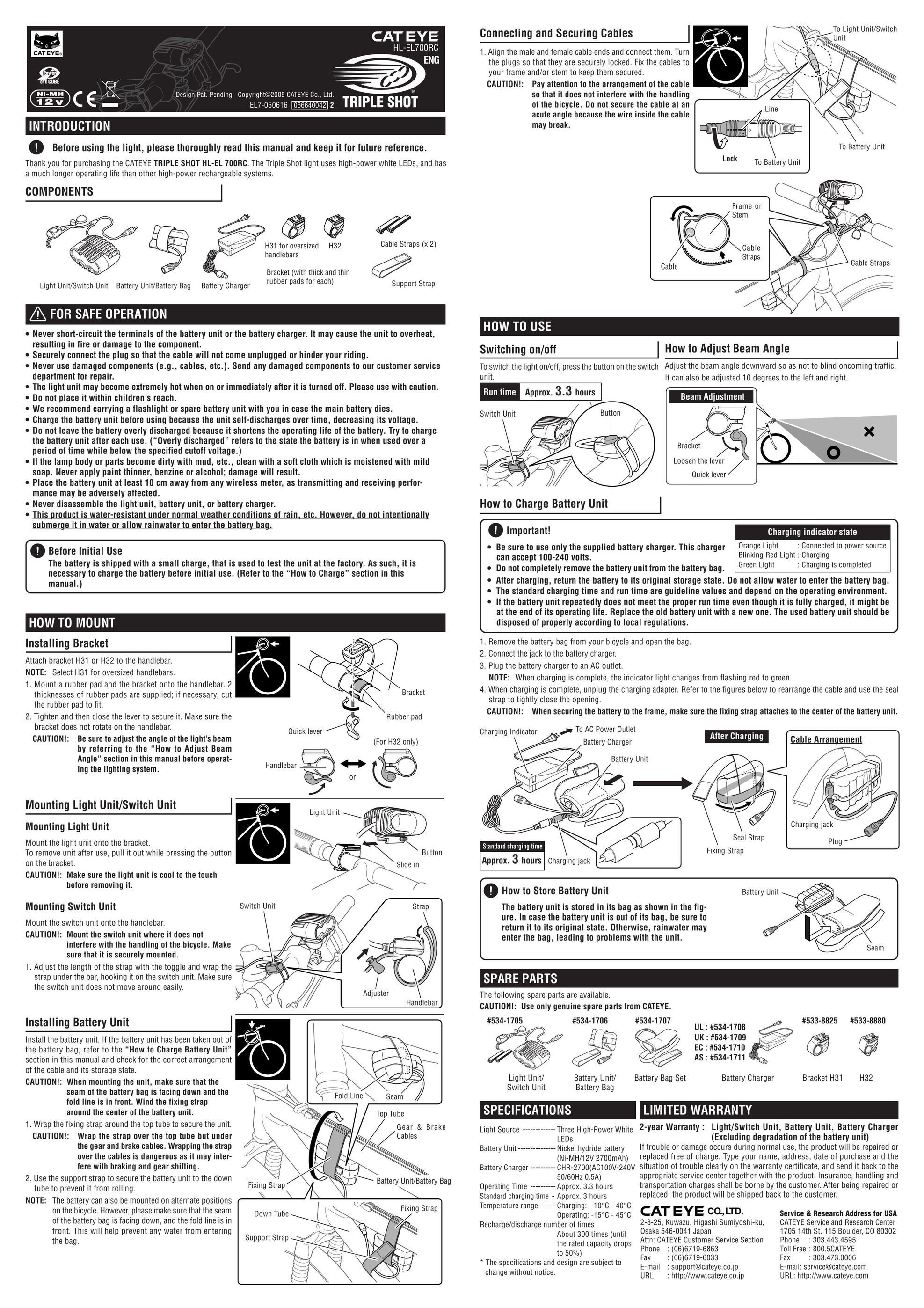 Cateye HL-EL700RC Bicycle Accessories User Manual