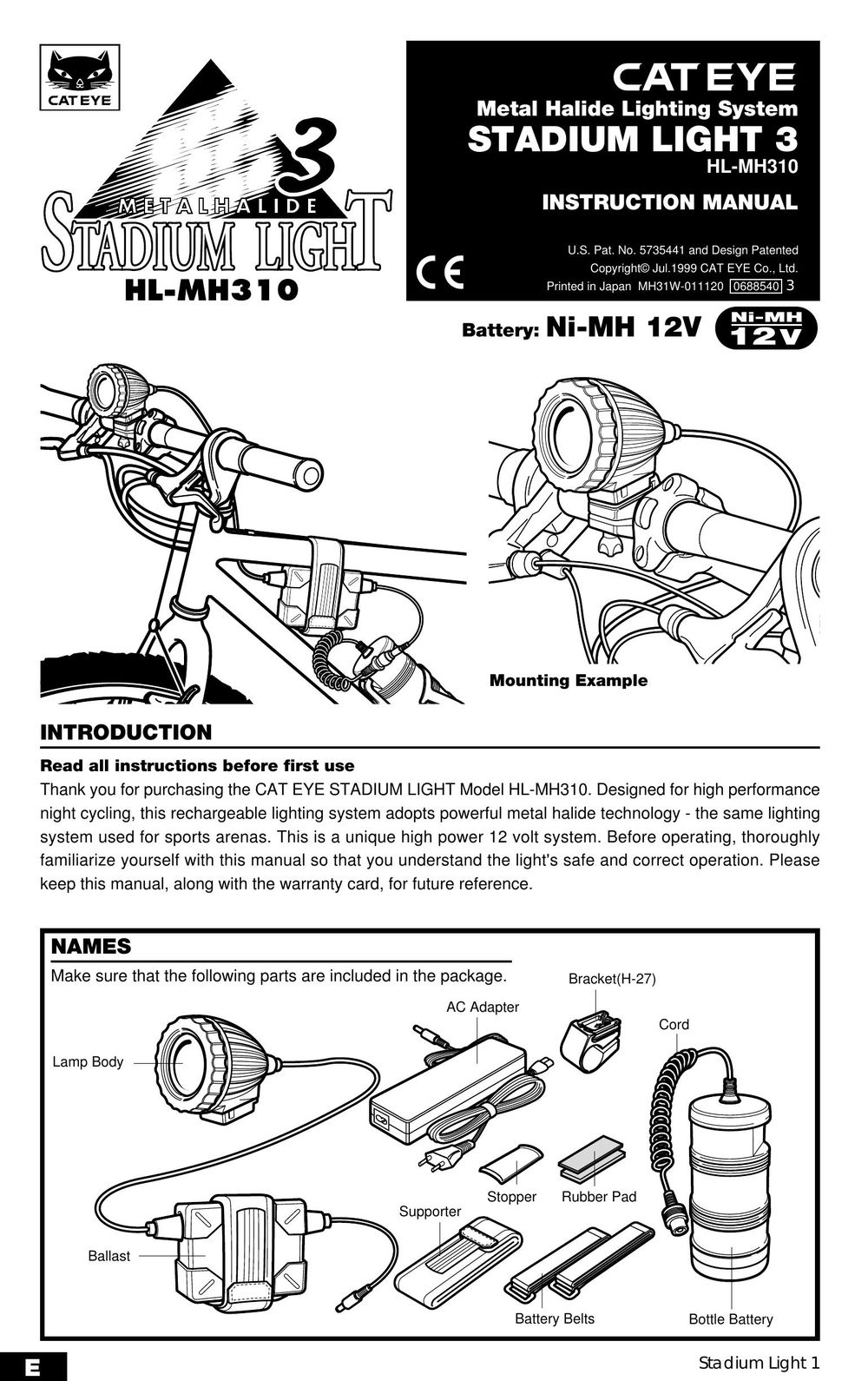 Cateye HL-MH310 Bicycle Accessories User Manual