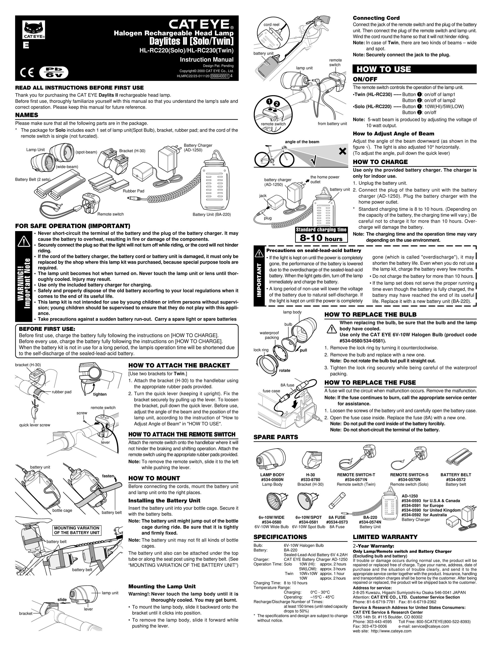 Cateye HL-RC220 Bicycle Accessories User Manual